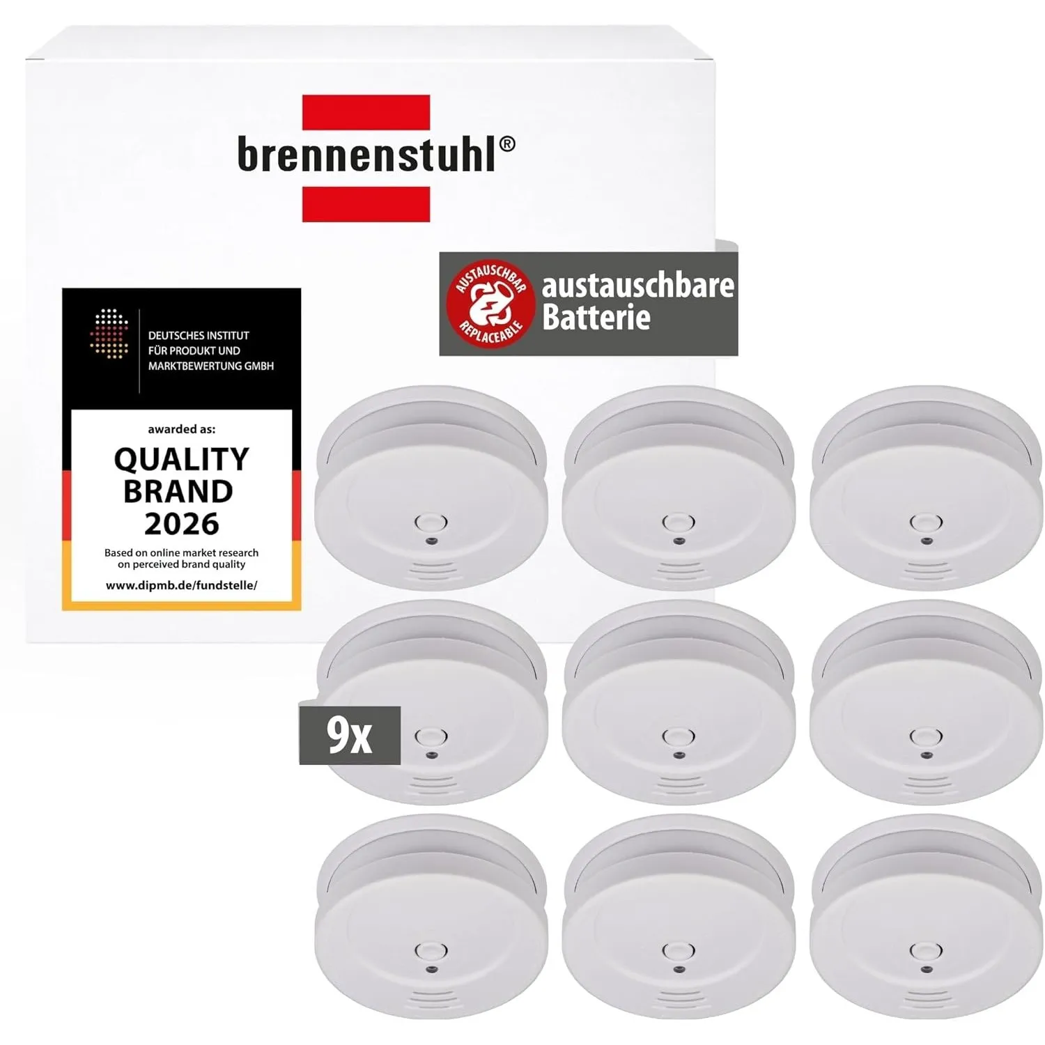 Brennenstuhl Rauchmelder Set, 9X RM C 9010 mit austauschbarer Batterie