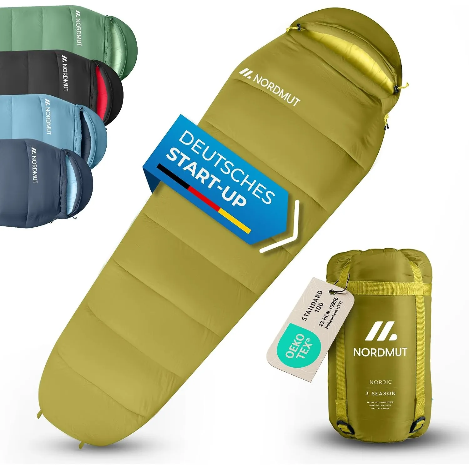 NORDMUT® Schlafsack Erwachsene – kleines Packmaß & Ultraleicht (900/1500g) – 3-Jahreszeiten (250 GSM) & Sommerschlafsac…