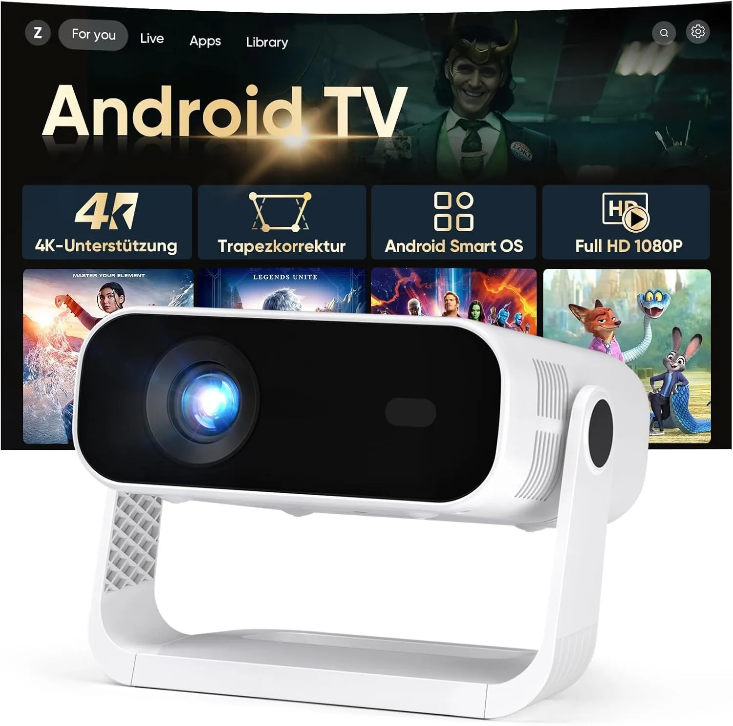 2026 Smart Mini Projector Integrated App, Android 14, Full HD 1080P, Supports 4K Decoding, 20000 Lumens, Automatic Keys…