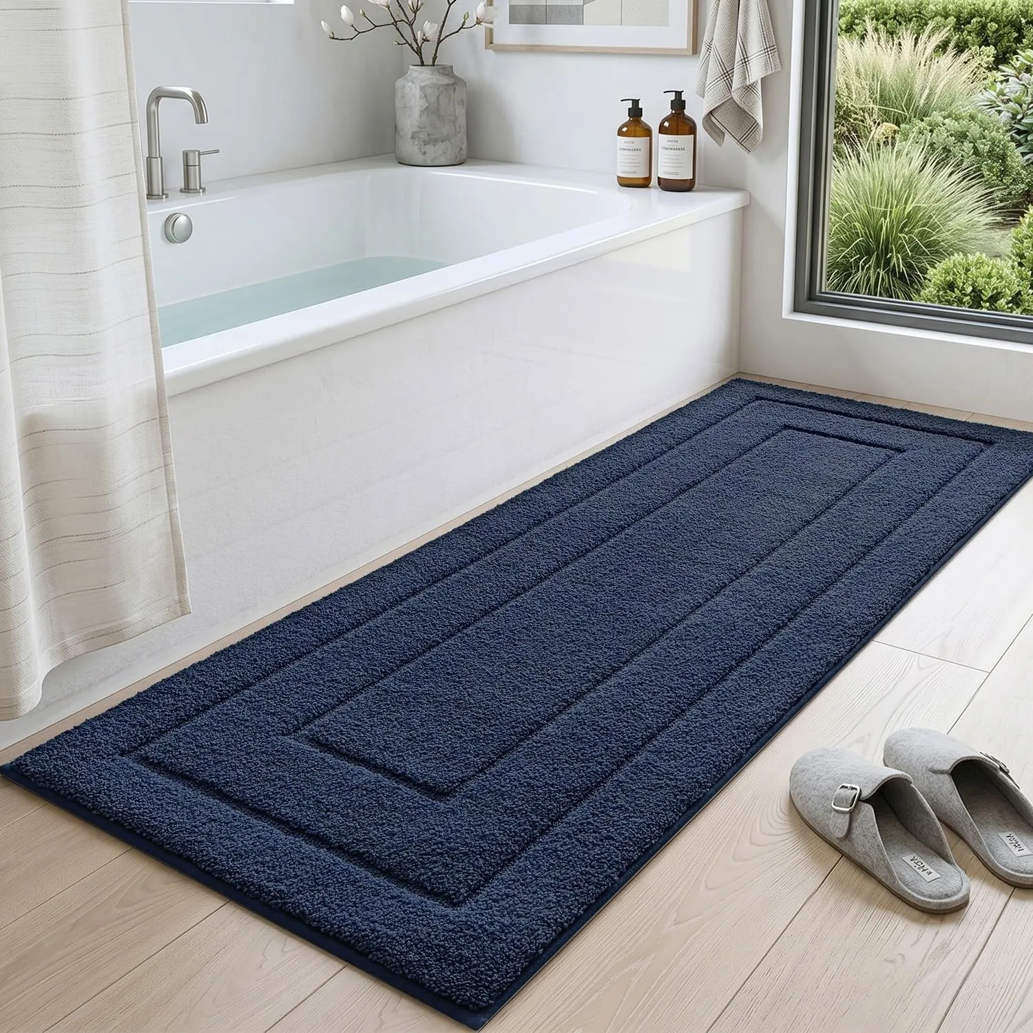 DEXI Badematte rutschfeste, weicher Mikrofaser, Marineblau, 60 x 150 cm