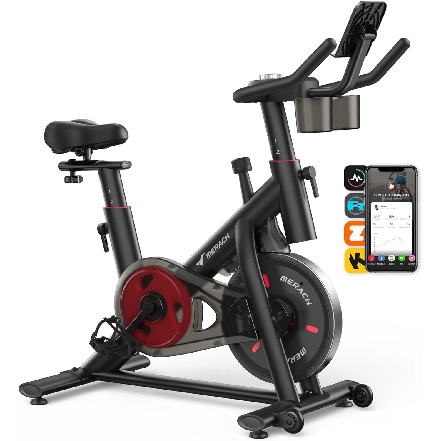 MERACH Heimtrainer Fahrrad mit Verstellbarem Widerstand, Leises Hometrainer Fahrrad mit Verbessertem LED-Monitor, Table…
