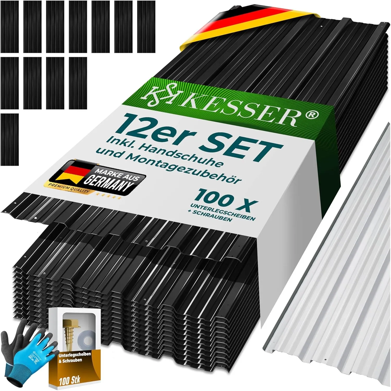 KESSER® 12 Stück Trapezblech Profilblech Set 129x45cm, 7 m² Dachblech verzinkter Stahl 0,25mm, Dachplatten für Geräteha…