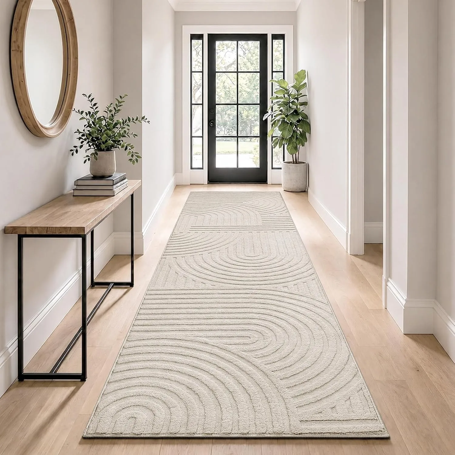 SHACOS Läufer Flur 80x400 cm, Beige Teppich Läufer Waschbar, Küchenteppich rutschfest, Teppichläufer Flurläufer Lang, M…