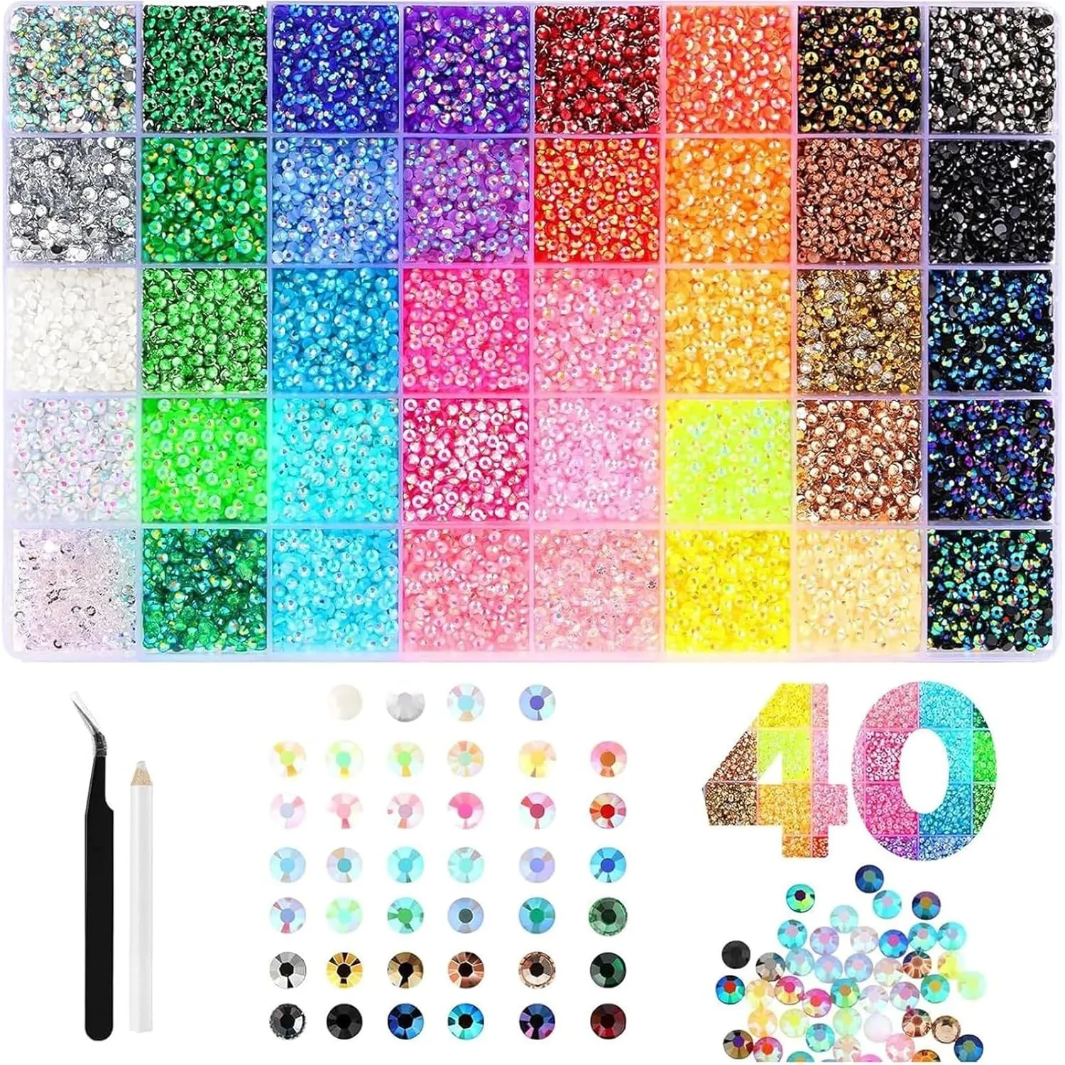 32000-Teiliges Bedazzler Kit, 40 Farben Harz Strasssteinen, 3mm Glitzersteine Bedazzling Kit, Buntes Flatback Rhineston…