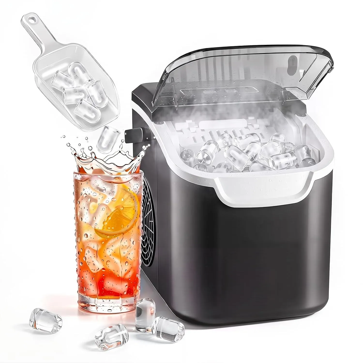 Kismile Eiswürfelmaschine, Eiswürfel in 6 Min., 11,8 kg/24 Std., Schwarz