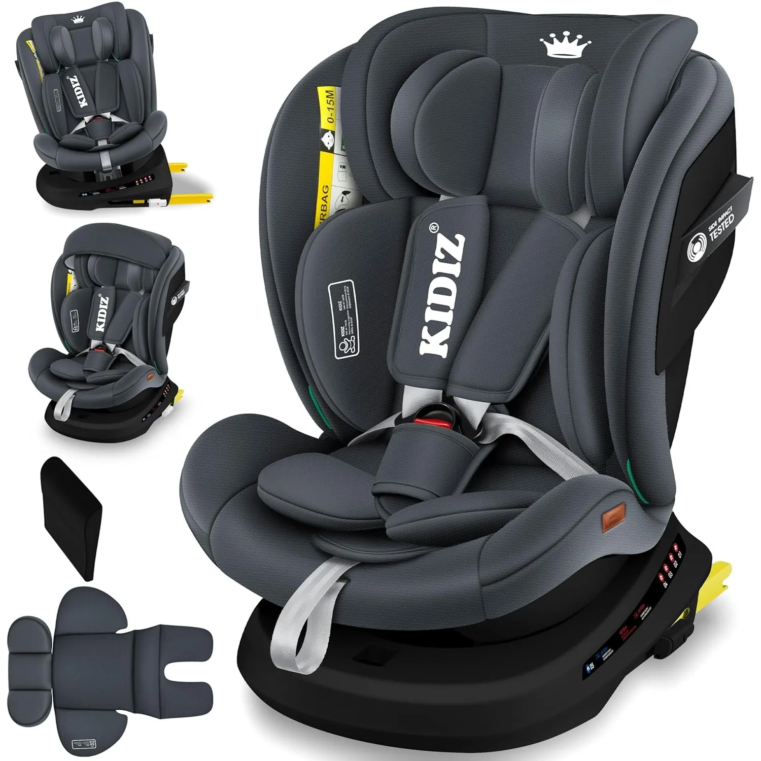 KIDIZ® Autokindersitz mit Isofix i-Size R129 100-150cm bis 12 Jahre, Kinderautositz Gruppe 0/1/2/3, mitwachsender Kinde…