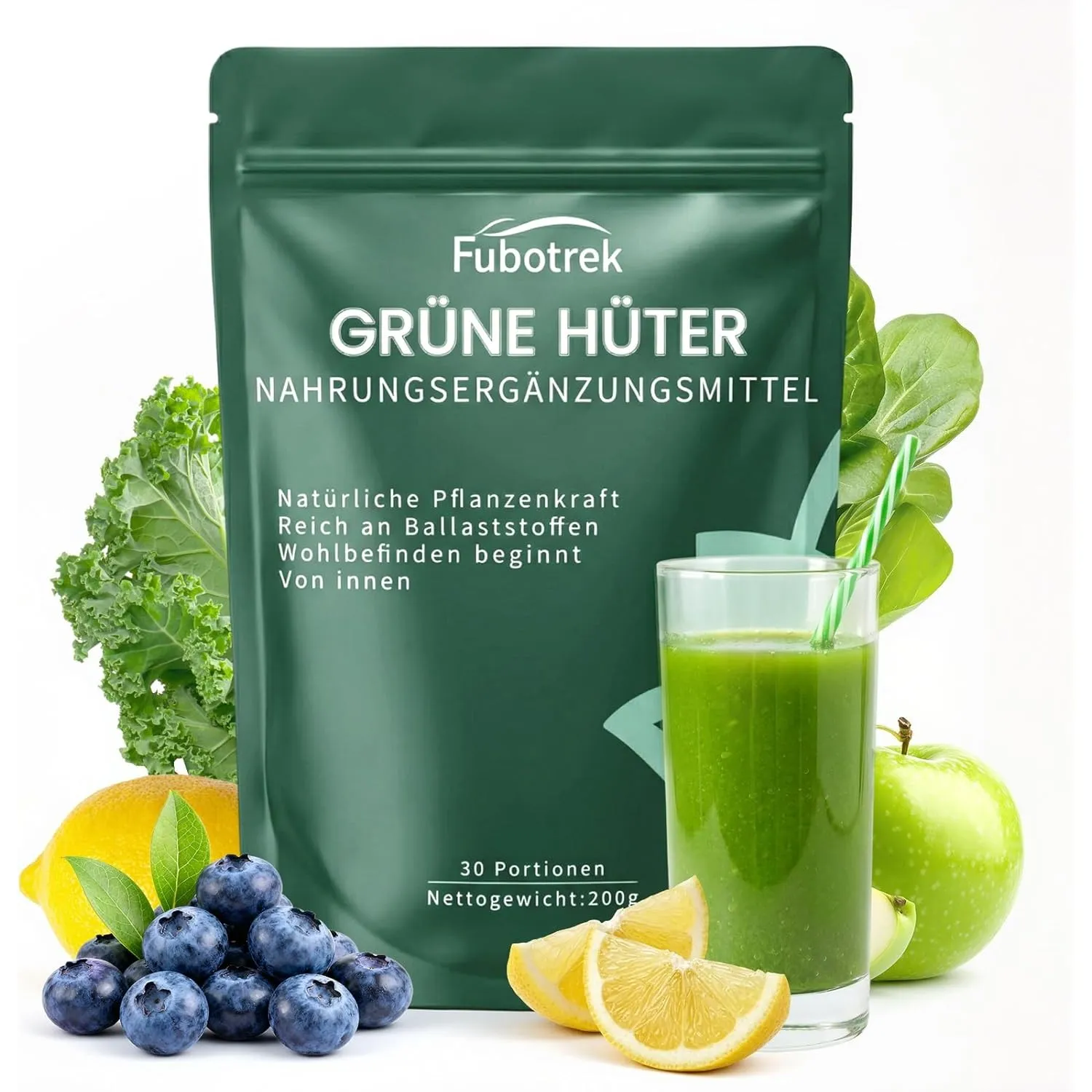 Grüne Entgiftungspulver, 200g Grüner Pulver Helper, Superfood Pulver Helfer Pflanzenpulver mit Matcha, Gerstengras, Spi…