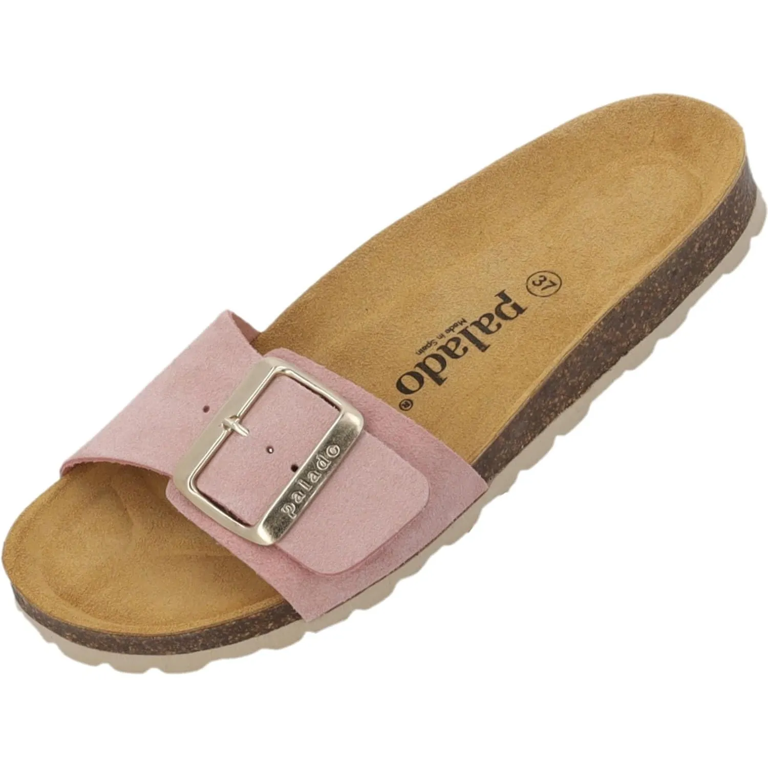 Palado Pantoletten Damen Malta EGS Velours Premium Leather - elegante Sandalen Made in Spain - Hausschuhe mit Kork-Fußb…