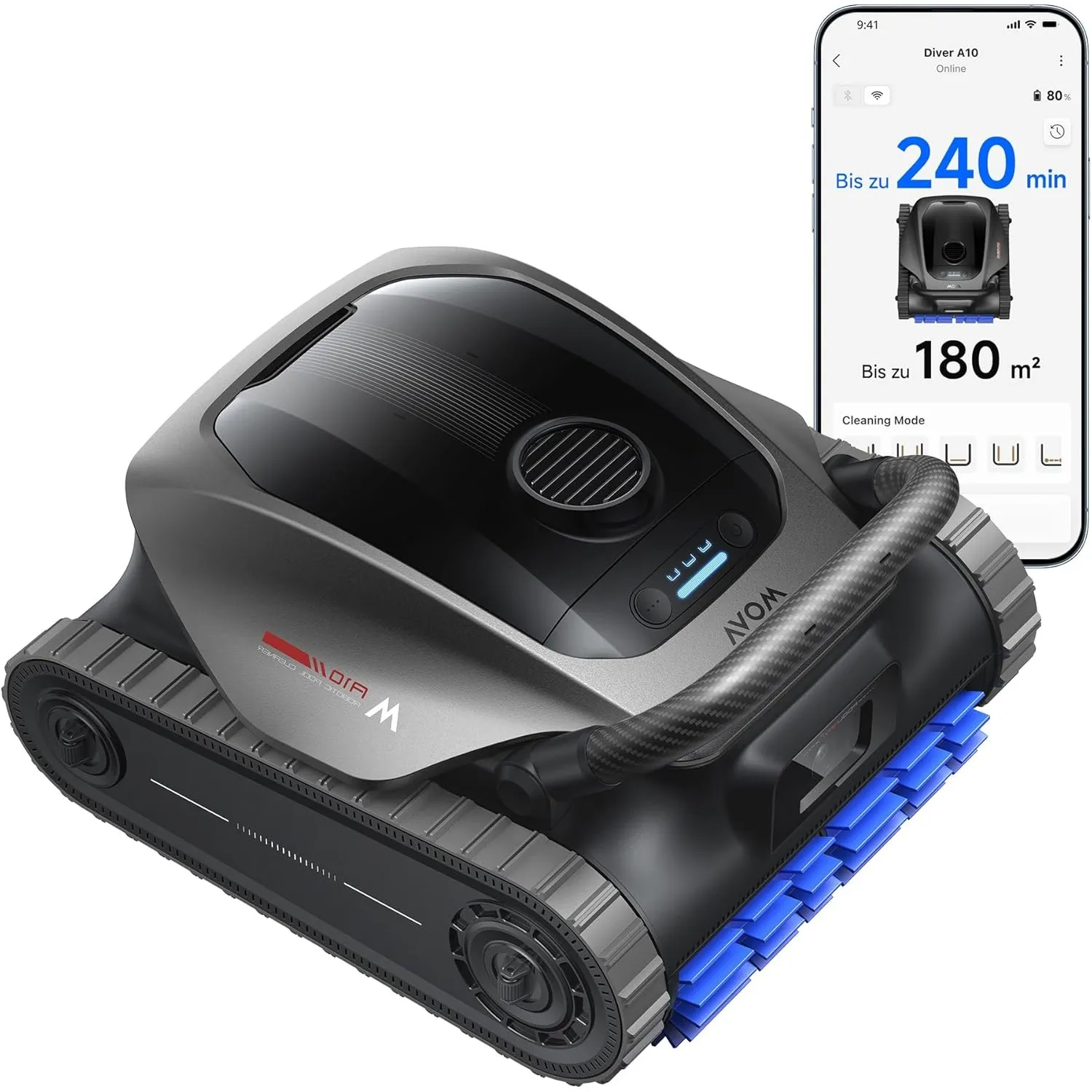 MOVA Diver A10 Poolroboter, 22.700 l/h Saugleistung, 240 Min. Laufzeit, KI Kantenreinigung & Routenplanung, doppelte Wa…