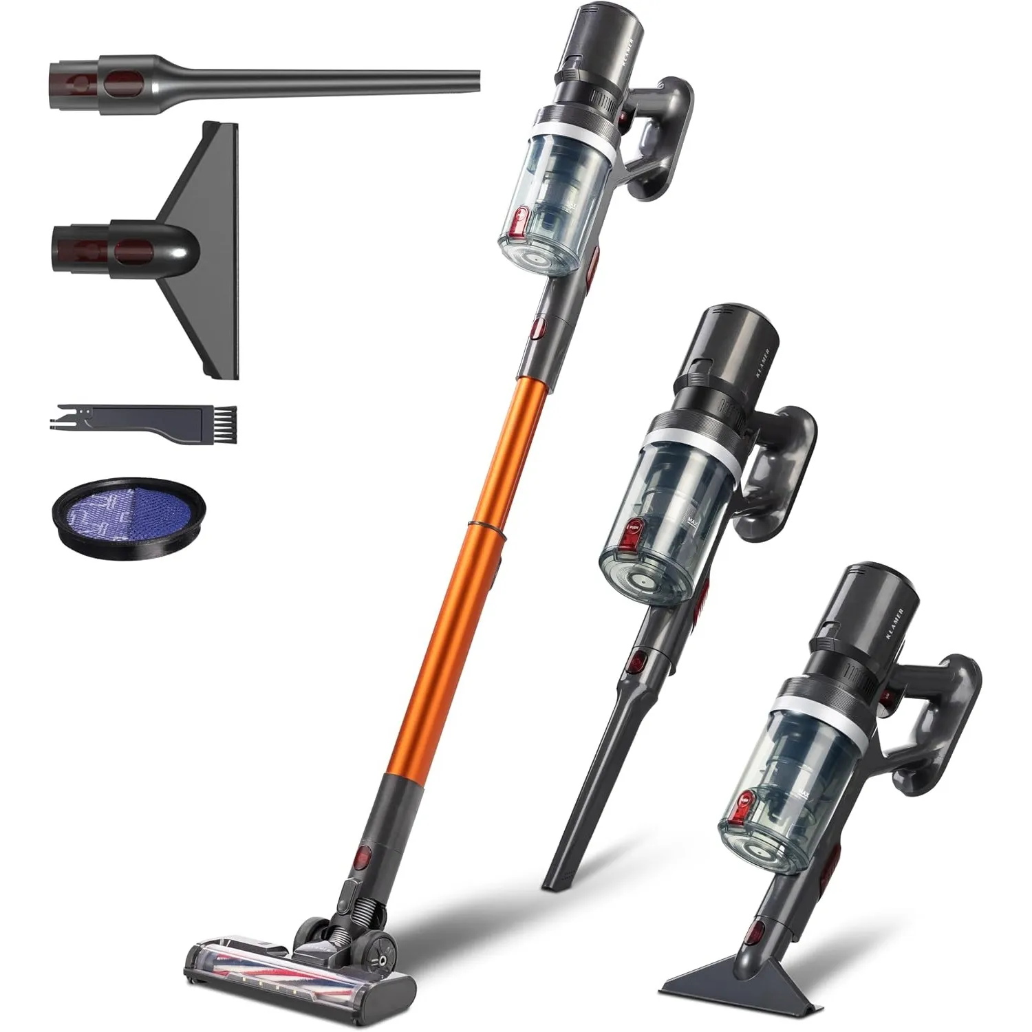 KLAMER Akku Staubsauger kabellos, 460 Watt, bis zu 60 Minuten Laufzeit