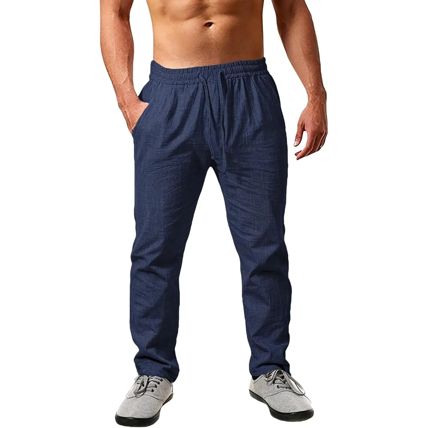 Cegerne Herren Leinenhose Lang Leicht Sommerhose Loose Fit Einfarbiges Freizeithose mit Kordelzug für Urlaub Strand All…