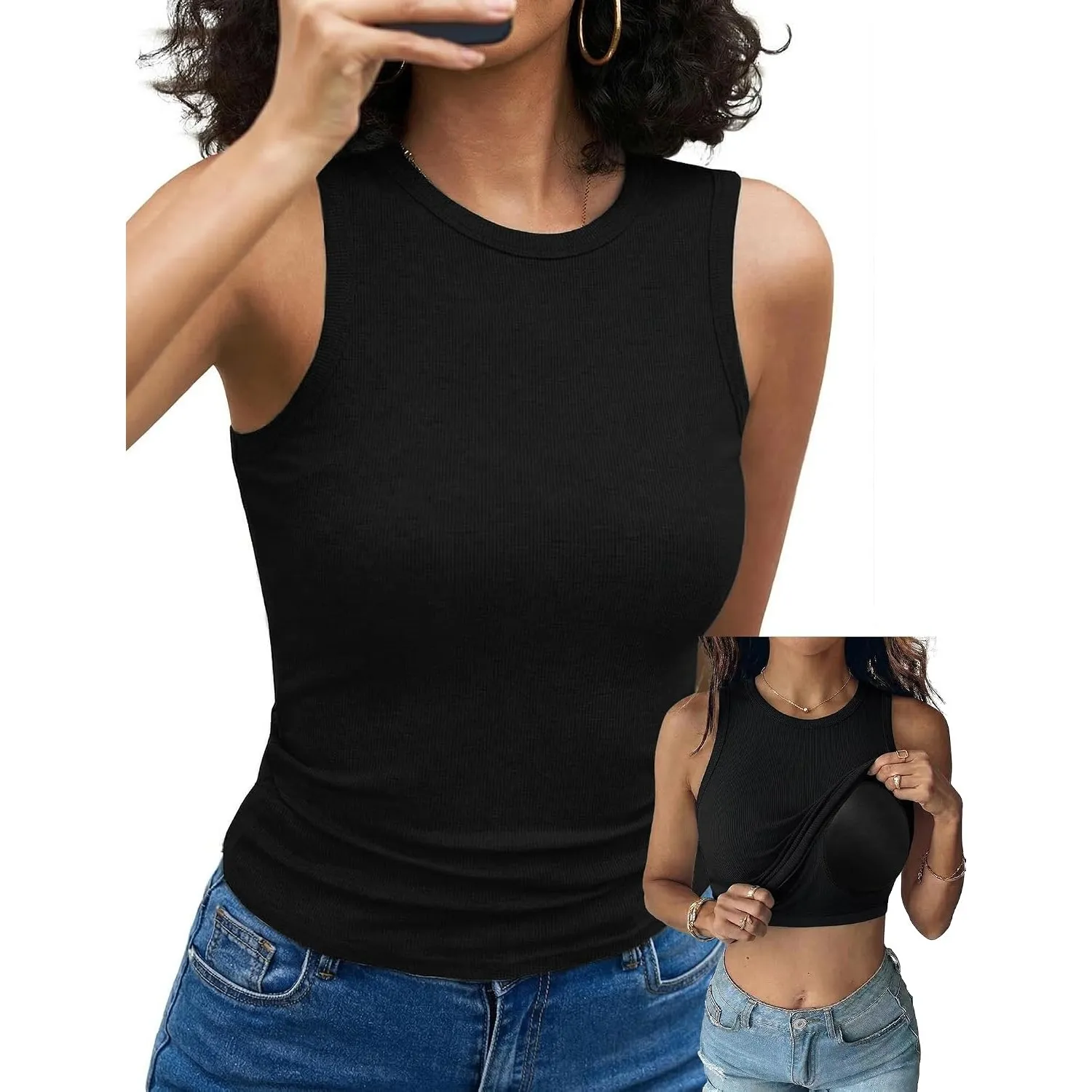 Aottori Tank Top Damen Gerippt Rundhals Slim Fit Sommer | Oberteile Ärmellos, Stretch, Elegant, Basic Shirt, Sexy, Casu…