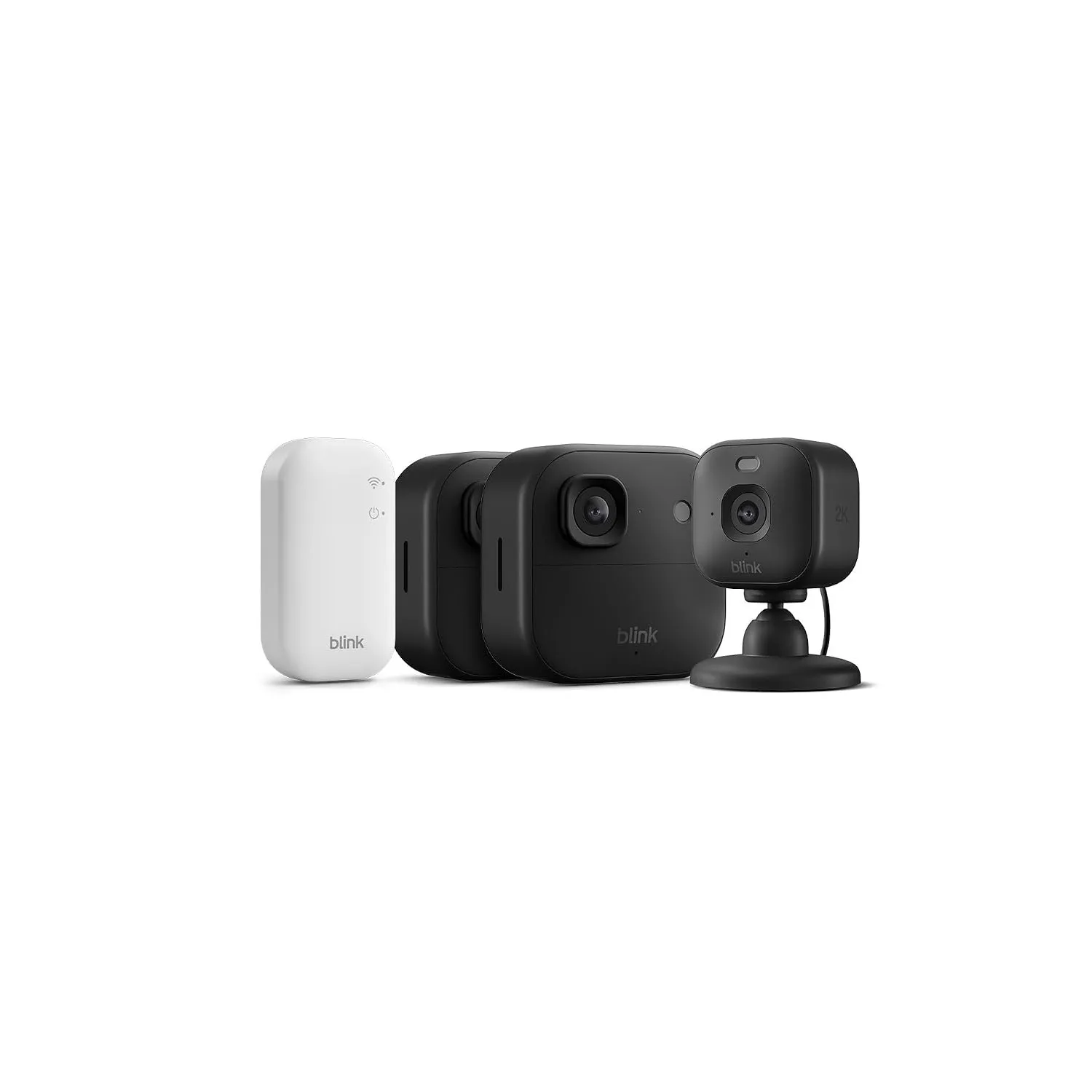 Blink Outdoor 2K+ Kameras mit Blink Mini 2K+ Innenkamera (neueste Generation), Schwarz, inkl. Sync Module Core
