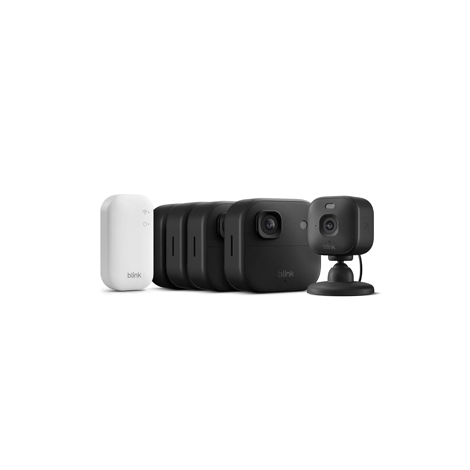 Blink Outdoor 2K+ Kameras mit Blink Mini 2K+ Innenkamera (neueste Generation), Schwarz, inkl. Sync Module Core