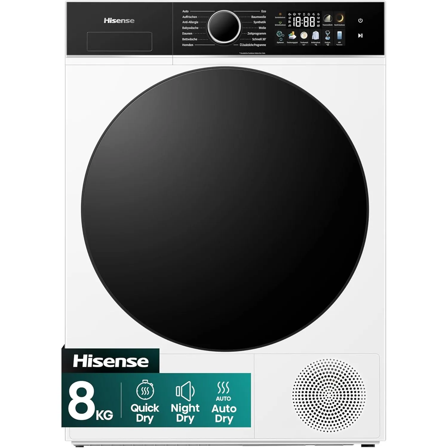 Hisense DH3I802BWCD Wäschetrockner, 8KG, Kondensation mit Wärmepumpe, 3i, 18 Programme, ConnectLife, Feuchtesensor, Ant…