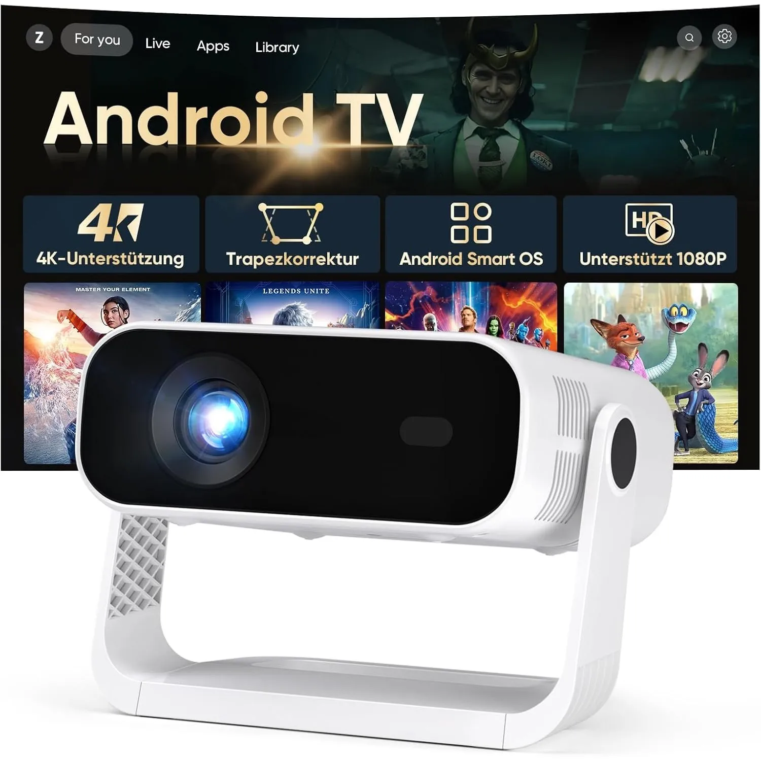 2026 Neuer Smart Mini Beamer Integrierte APP, Android 14, Unterstützt 1080P und 4K-Dekodierung,Automatische Trapezkorre…