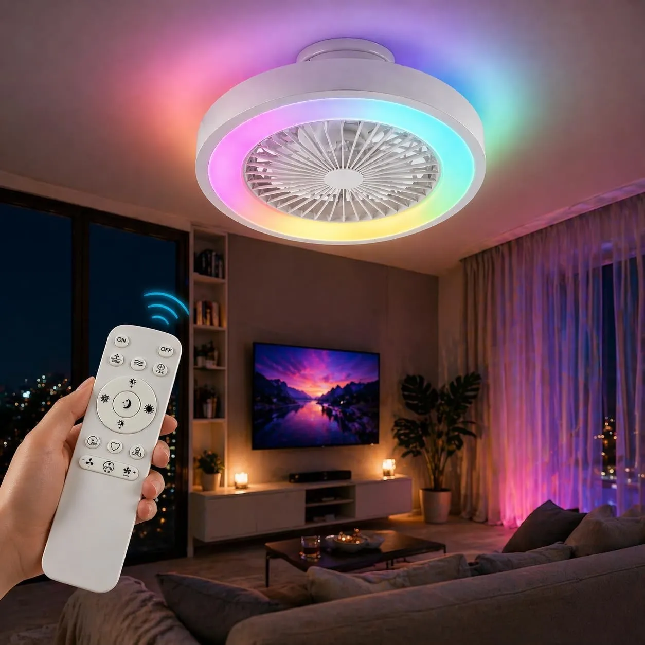 Deckenventilator mit Beleuchtung Leise, LED Deckenlampe mit Ventilator Fernbedienung, Dimmbar, RGB Licht, 6 Stufen, Tim…
