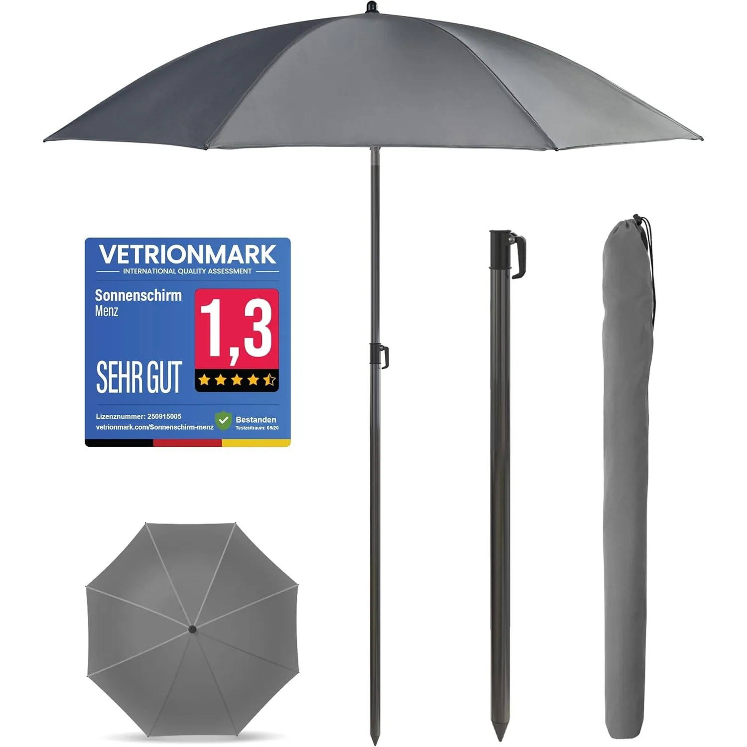 Menz Sonnenschirm Balkon 180 cm + Sonnenschirmhülle - UV50+ Sonnenschirm Strand, Balkonschirm mit Knickfunktion, Garten…