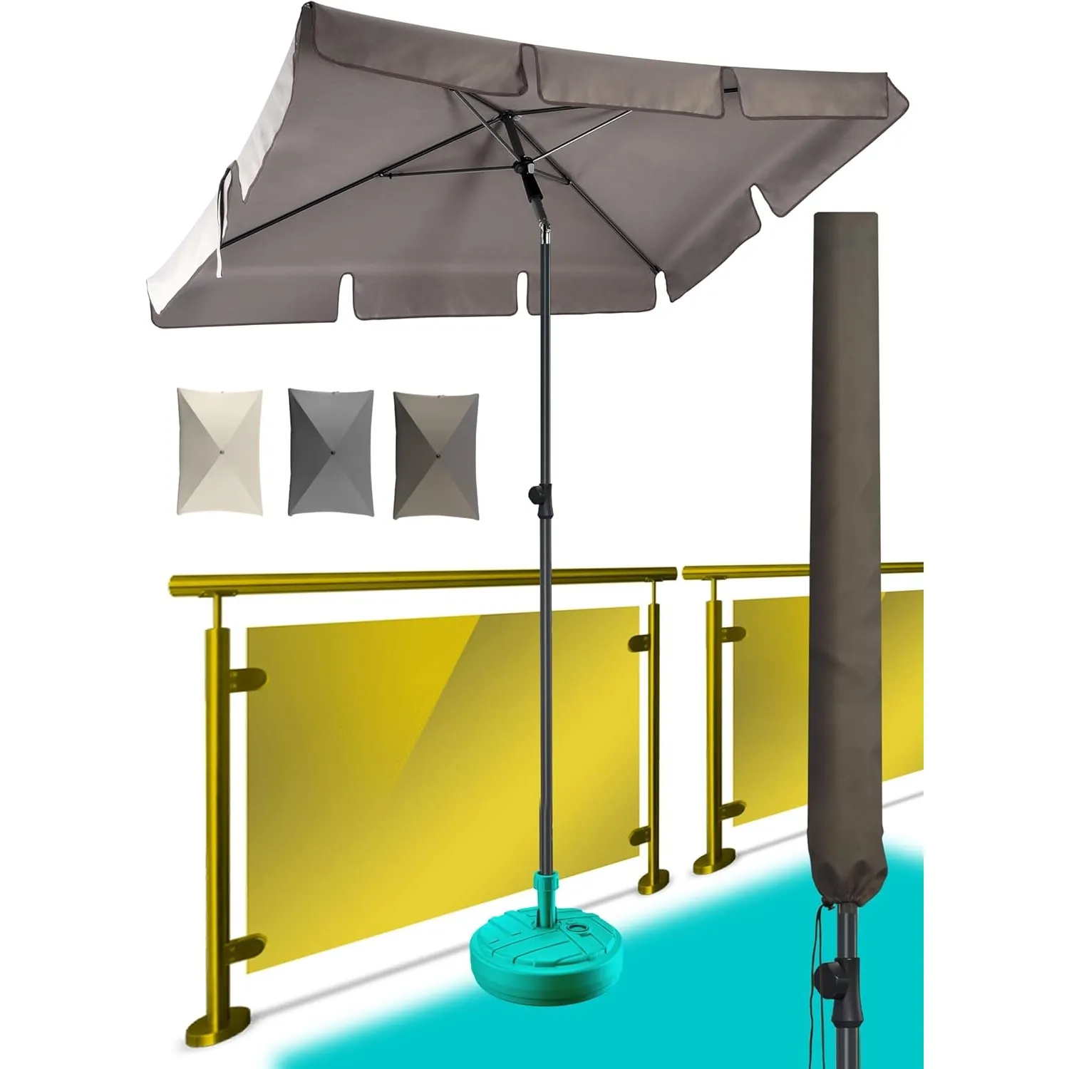 Menz Sonnenschirm Balkon 200 × 125 cm, Taupe | Balkonschirm Rechteckig mit UV 50+, Sonnenschutz Balkon, platzsparend, h…