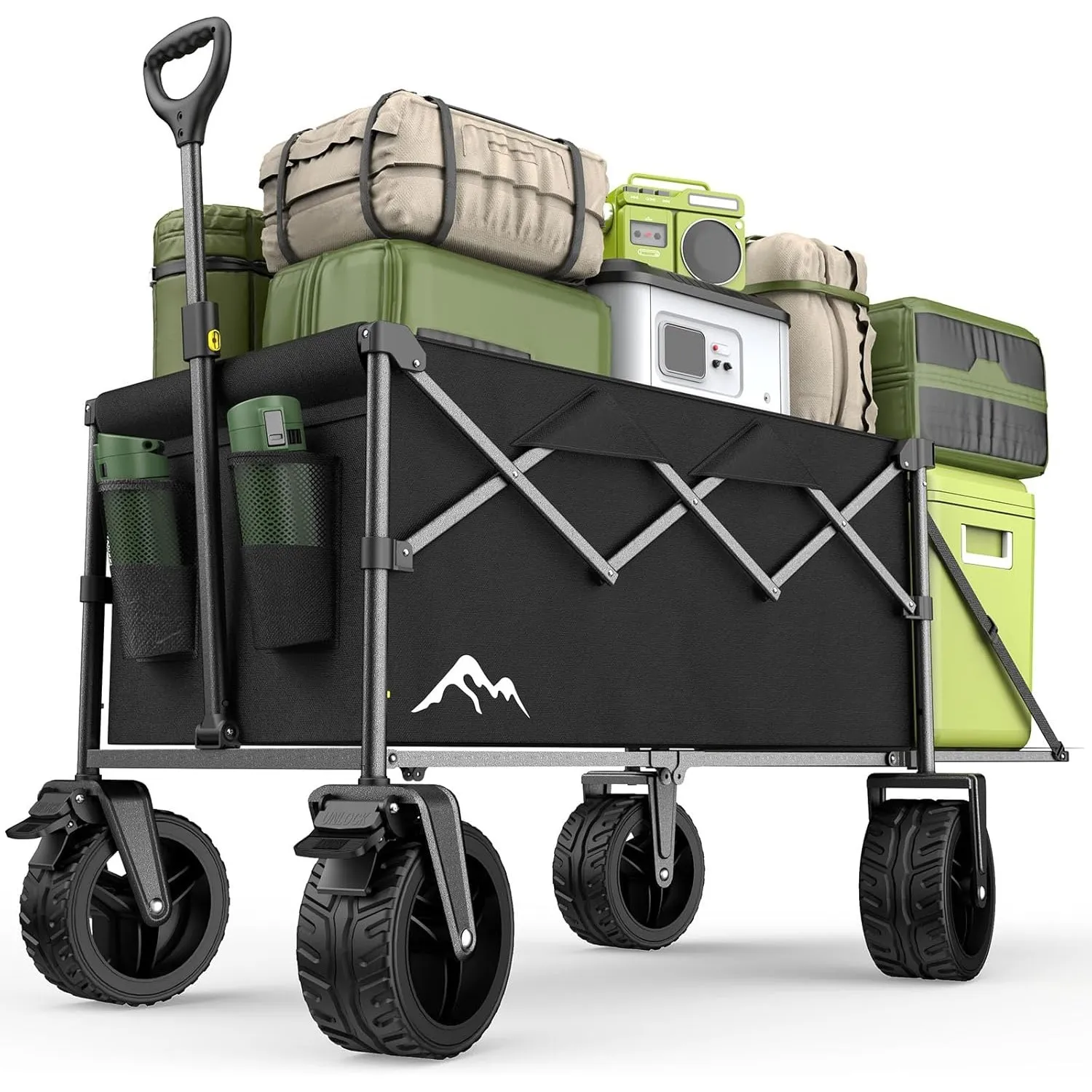 XXXL Bollerwagen Faltbar 300L mit Verstellbarer Heckklappe, 200 KG Belastbar, 360°-Schwenkbare All-Terrain-Räder & Dopp…