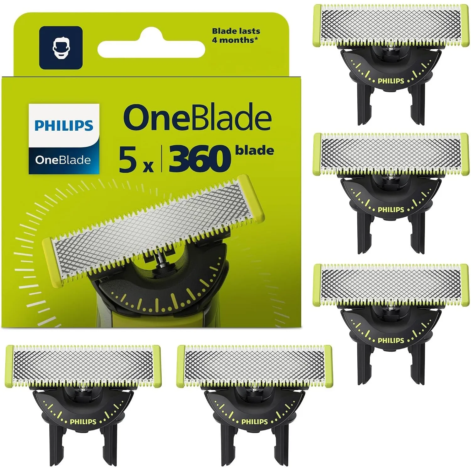 Philips OneBlade Original 360-Klingen, passend für alle OneBlade und Pro Modelle, original von Philips, 5er-Pack (Model…