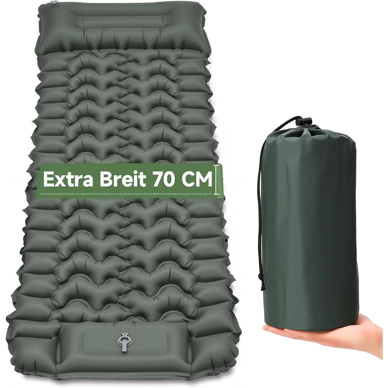 HAUSPROFI Isomatte Camping Luftmatratze extra breit, Ultraleicht, aufblasbar – mit integriertem Kissen & Fußpumpe, 196x…