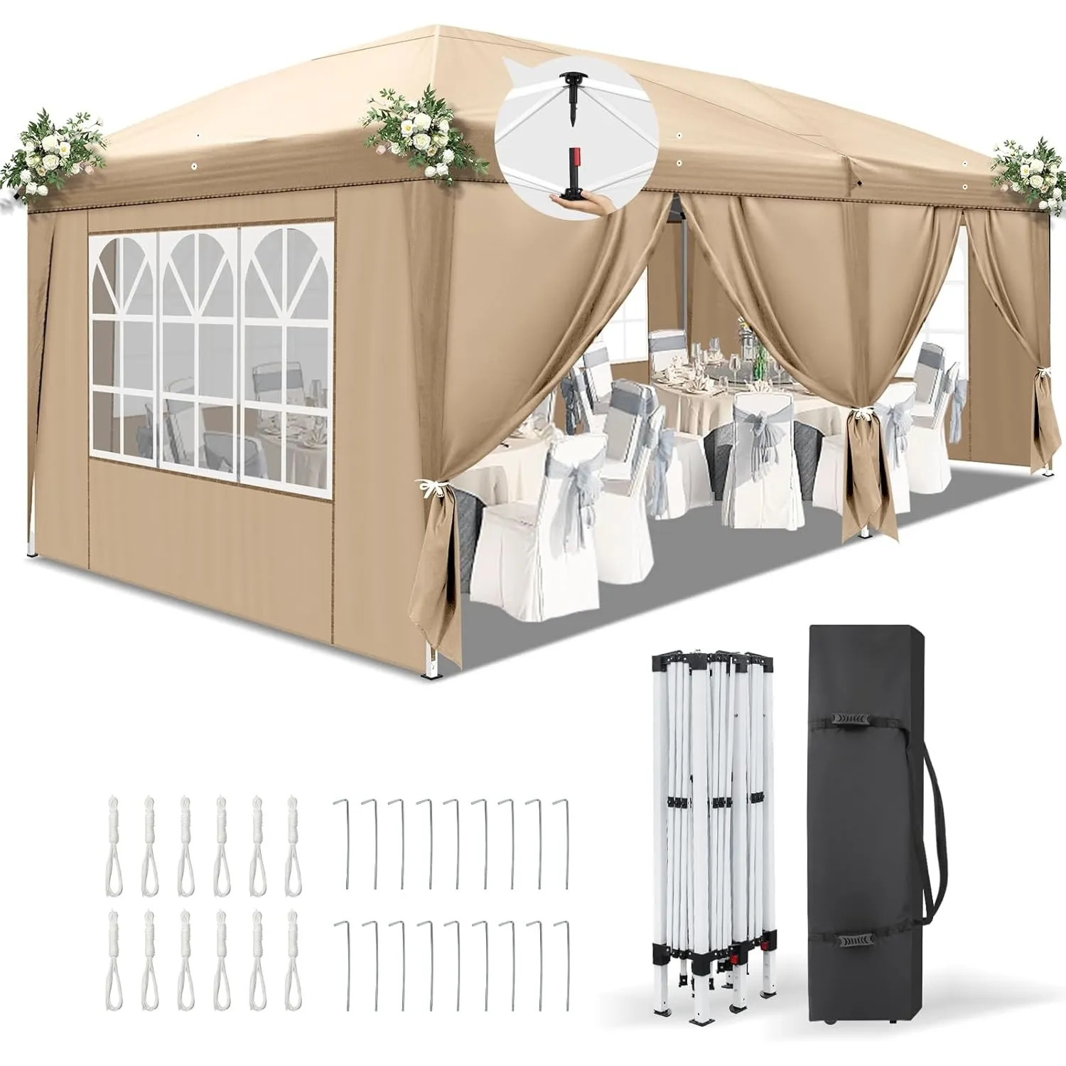 LEADZM Pavillon 3x6 m,Pop-Up Faltpavillon One-Touch, Metallrahmen,Wasserdicht UV-Schutz 50+ Stabil, Höhenverstellbar,Ga…