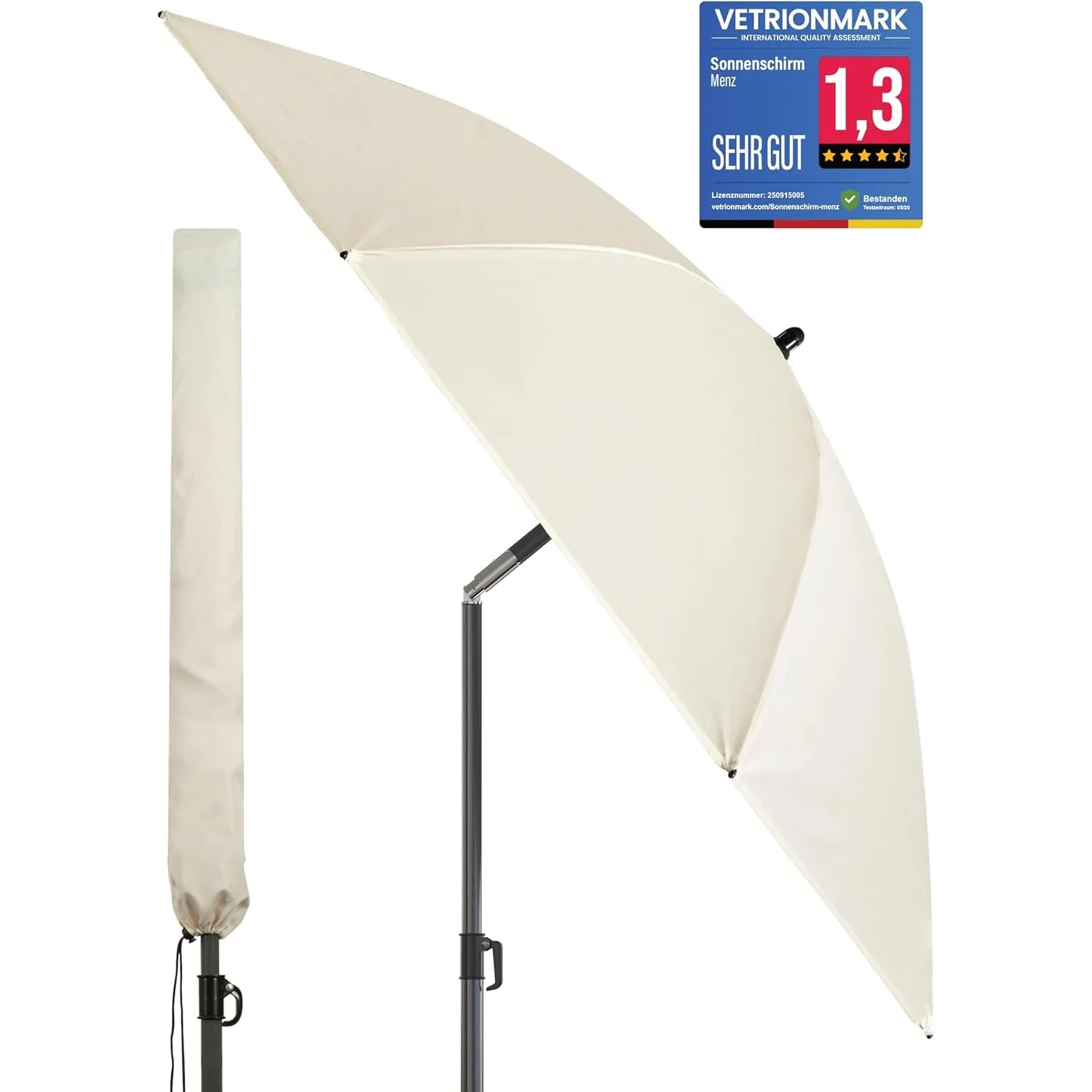 4smile Sonnenschirm Balkon Ø 180cm, Beige - Sonnenschirm Strand mit Hülle - Balkonschirm mit Knickfunktion, UPF 50+ Gar…