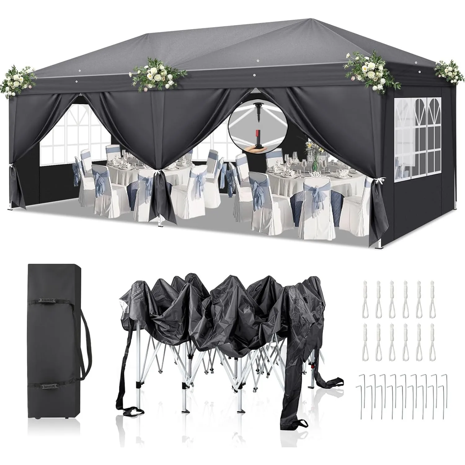 LEADZM Pavillon 3x6 m,Pop-Up Faltpavillon One-Touch,Anthrazit