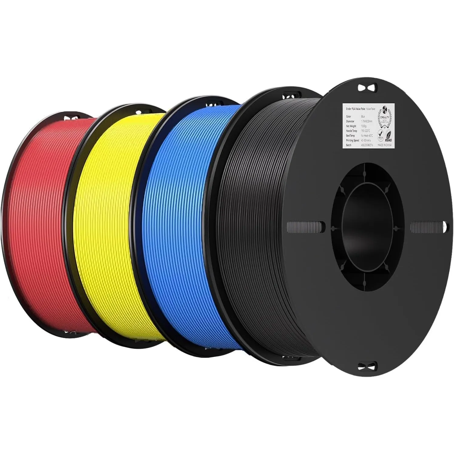 Creality Ender PLA Filament 1,75mm, Rot-Gelb-Blau-Schwarz, 4er-Pack 1kg Spulen, Maßgenauigkeit ±0,03mm, PLA Filament fü…