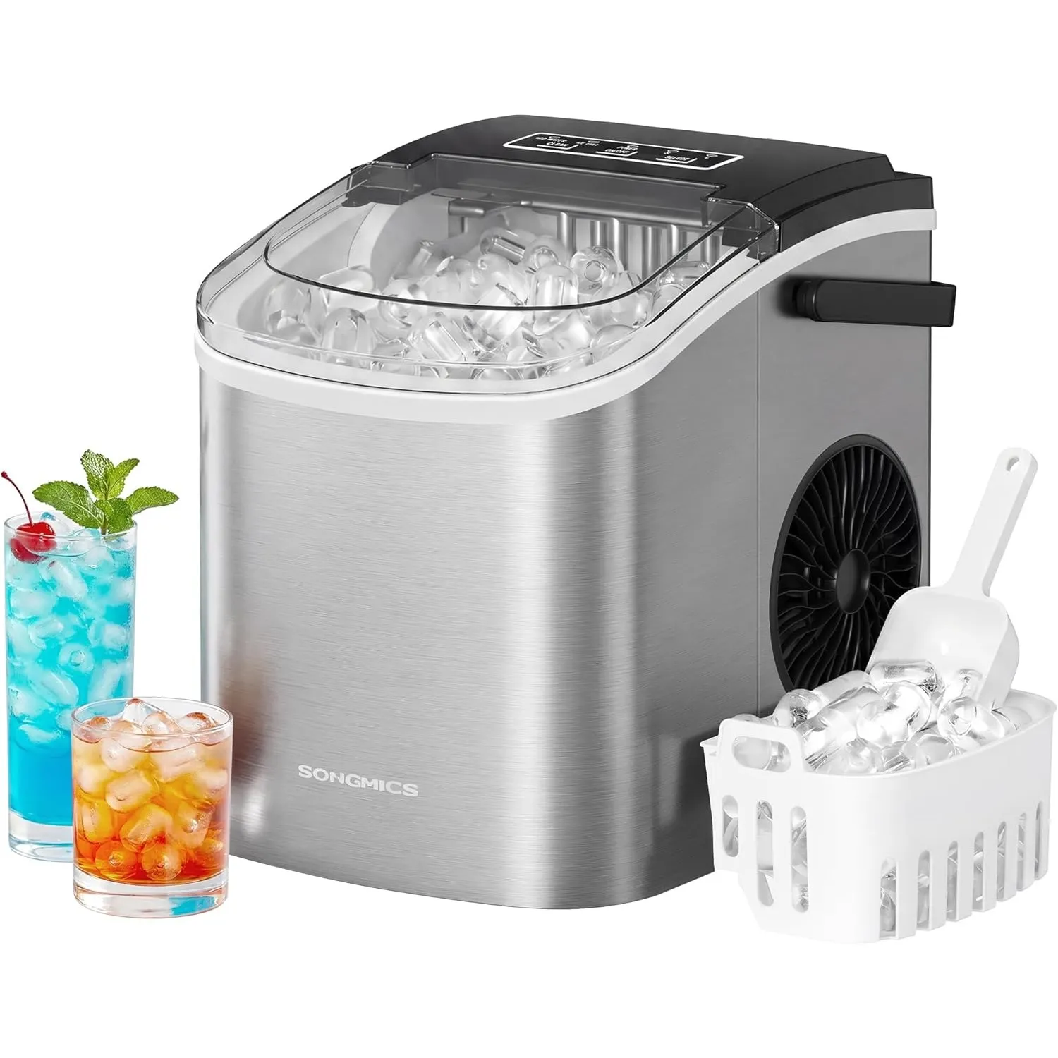 SONGMICS Eiswürfelmaschine, Eiswürfelbereiter, Eismaschine mit Selbstreinigung, in 6 Minuten 9 Würfel in 2 Größen, 12 k…