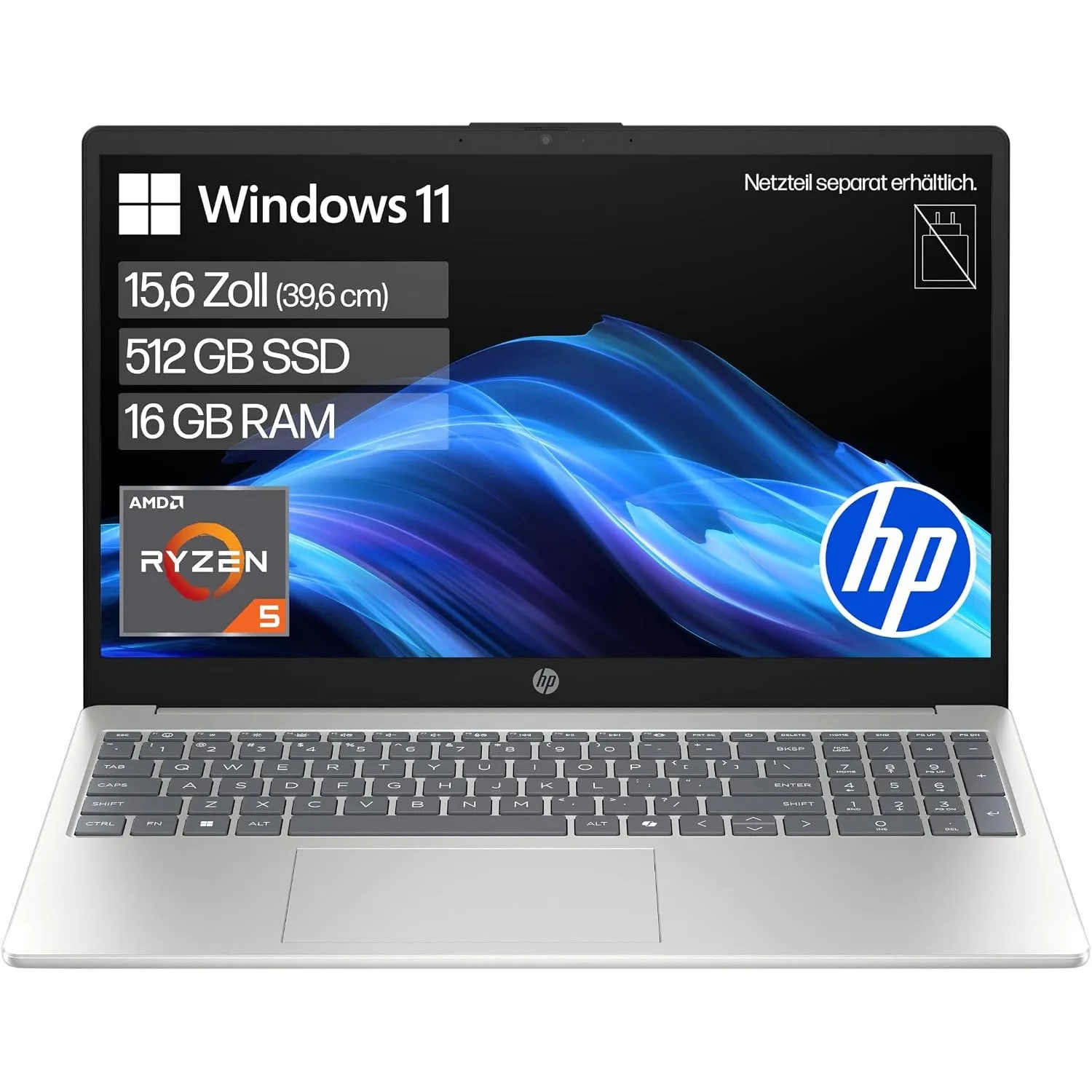 HP Laptop, 15,6" FHD, AMD Ryzen 5, 16GB RAM, 512GB SSD