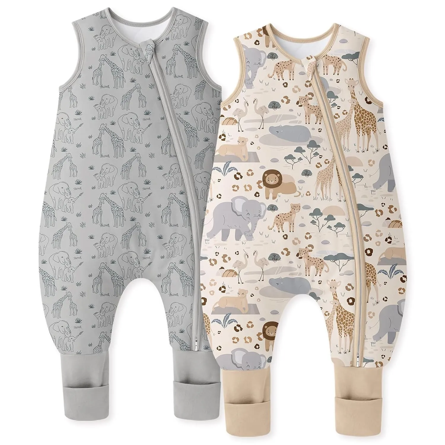 Unnivoll Baby Schlafsack mit Füßen 1,5 Tog 2er Pack Schlafsack Baby Baumwolle Ganzjahre Schlafsack mit Beinen Babyschla…