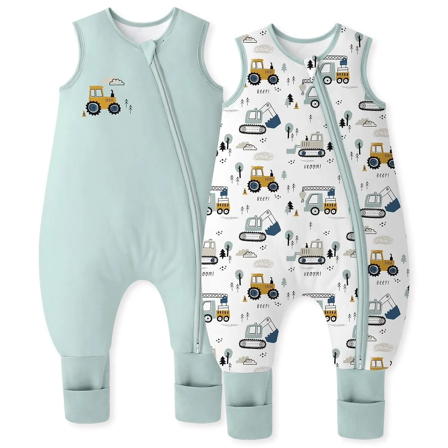 Unnivoll Baby Schlafsack mit Füßen 1,5 Tog 2er Pack Schlafsack Baby Baumwolle Ganzjahre Schlafsack mit Beinen Babyschla…