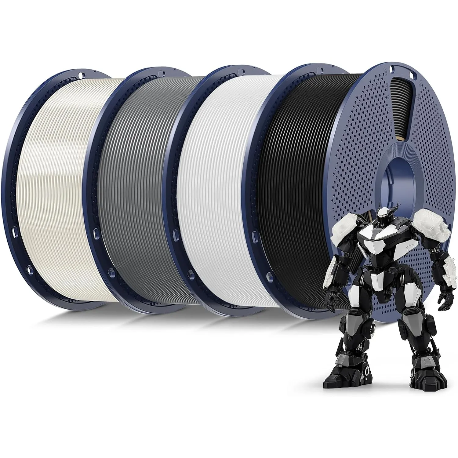 SUNLU 4KG PLA Filament 1.75mm, Schwarz+Weiß+Grau+Transparent