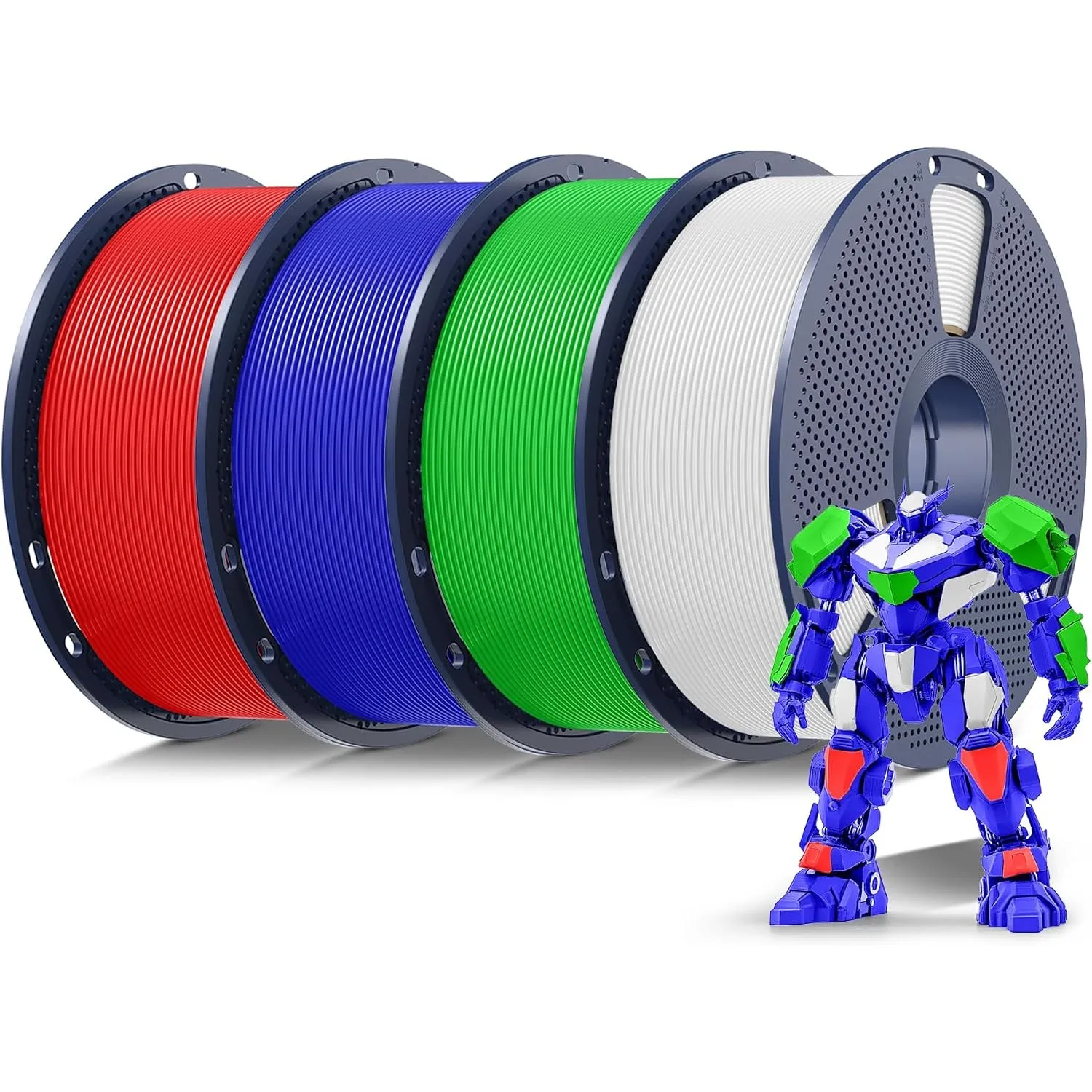 SUNLU 4KG PLA Filament 1.75mm, Weiß+Grün+Blau+Rot
