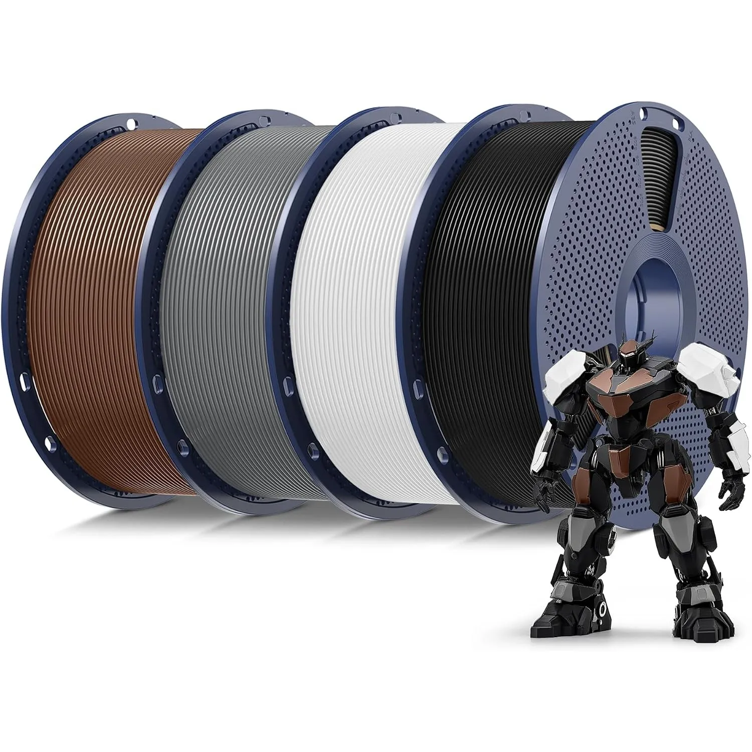 SUNLU 4KG PLA Filament 1.75mm, Schwarz+Weiß+Grau+Braun