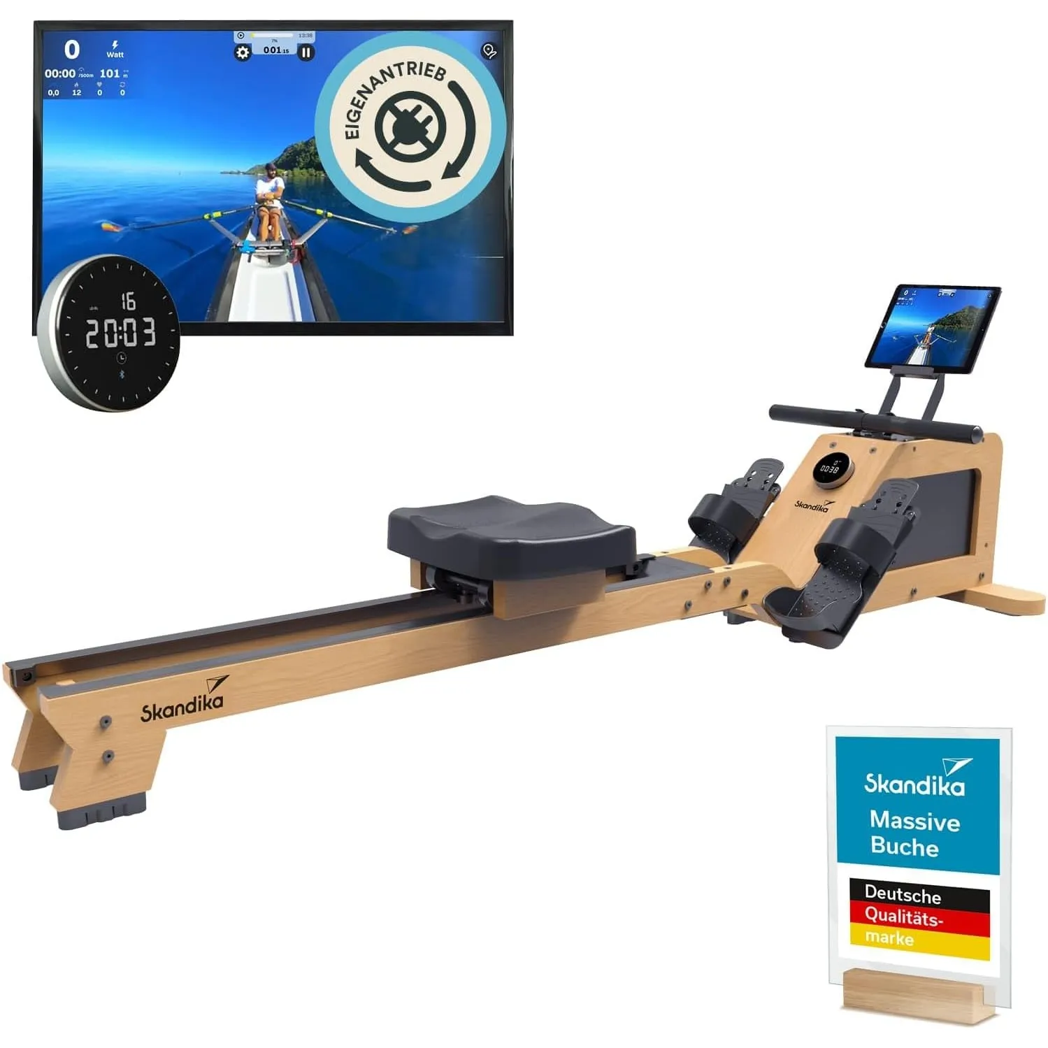 Skandika Rudergerät für Zuhause Torin P6-G | Rudergeräte Krafttraining, mit Eigenantrieb, Rahmen aus Echtholz, Magnetbr…