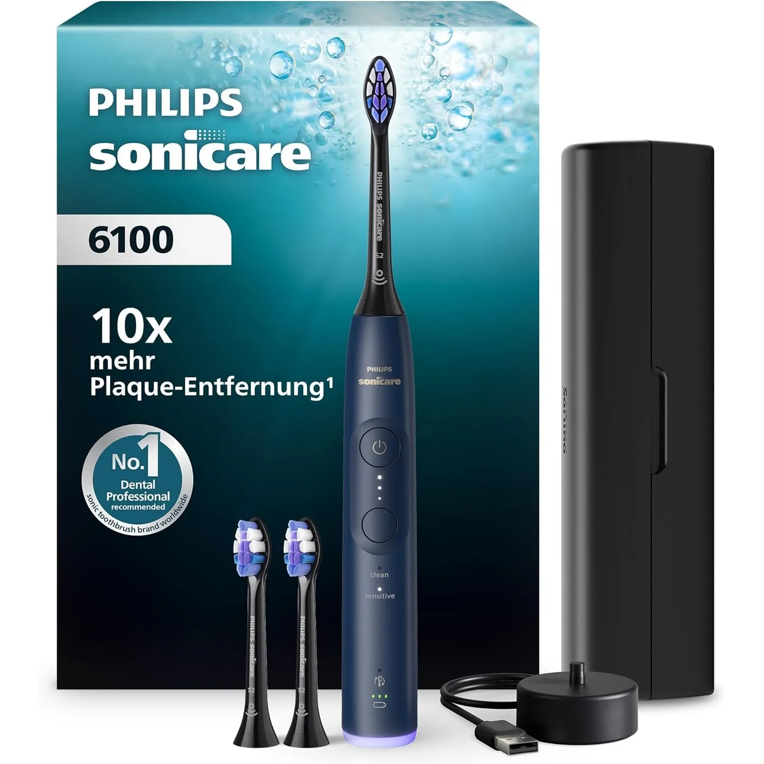 Philips Sonicare Series 6100 Elektrische Zahnbürste - Technologie der nächsten Generation, Drucksensor, 6 Putzeinstellu…