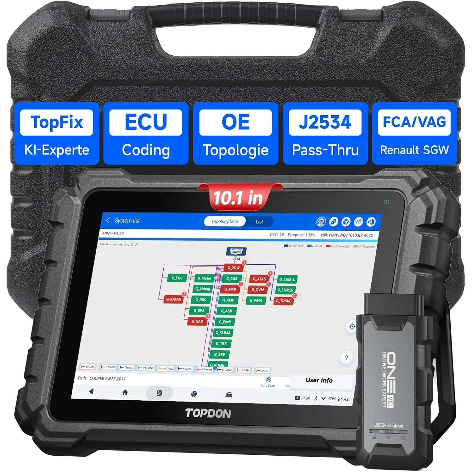TOPDON ONE 10,1" OBD2 Diagnosegerät Auto mit ECU-Codierung,J2534 Pass-Thru