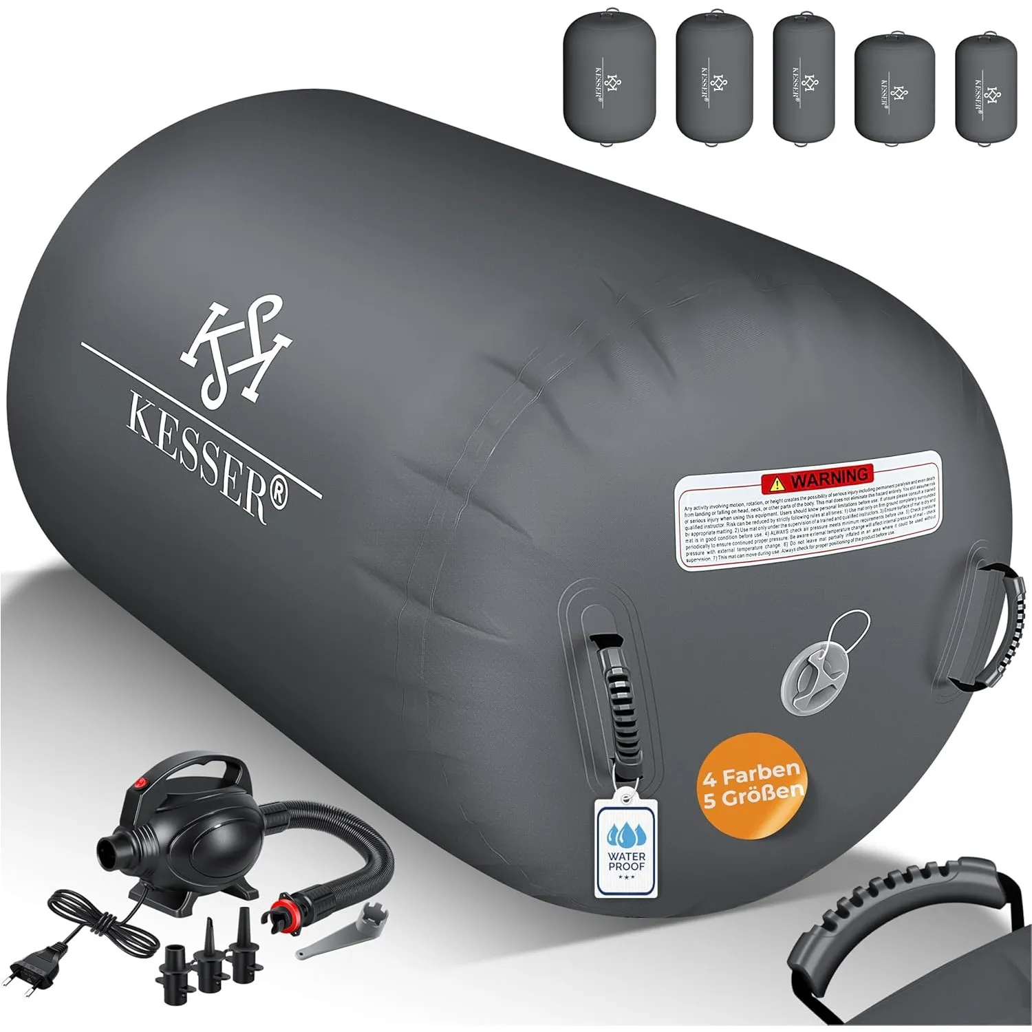 KESSER® Aufblasbare Airtrack | inkl. Tragetasche & elektr. Luftpumpe | Barrel Tumbling, Yoga, Fitnessmatte, Trainingshi…