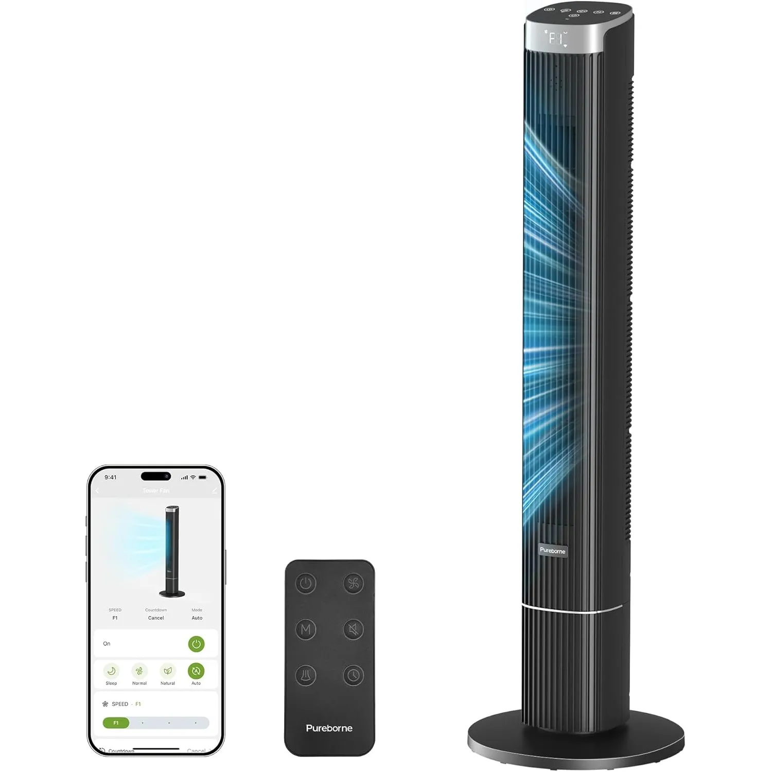 Leiser Ventilator, 25dB Smart Turmventilator, 90° Oszillation Tower Fan, 4 Stufen, 12H Timer Turmventilatoren für Schla…