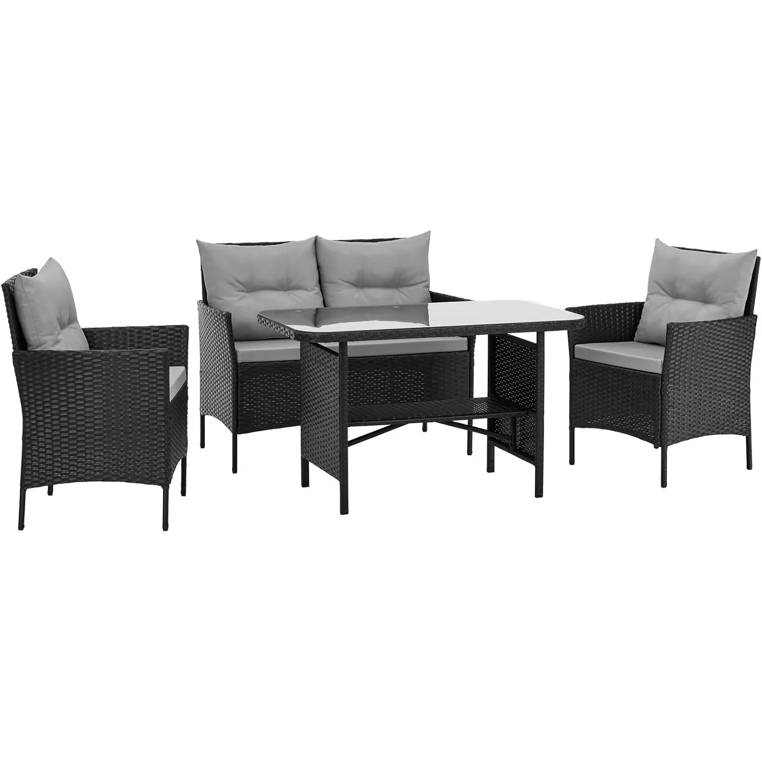 SVITA Dallas Gartensitzgruppe Polyrattan 4-teilig Outdoor Set mit 2 Sesseln 2er-Sofa & Esstisch Wetterfestes PE-Rattan …