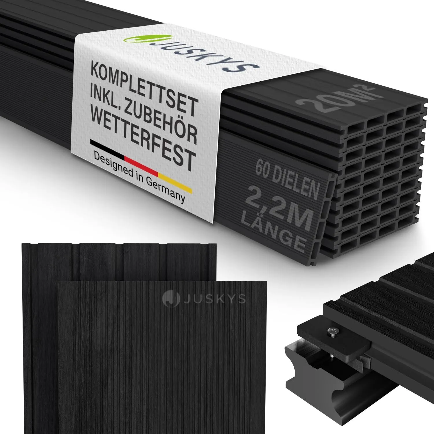 Juskys WPC Terrassendielen 20 m² – 220 cm Dielen, wetterfest & pflegeleicht, inkl. Unterkonstruktion, Clips & Schrauben…