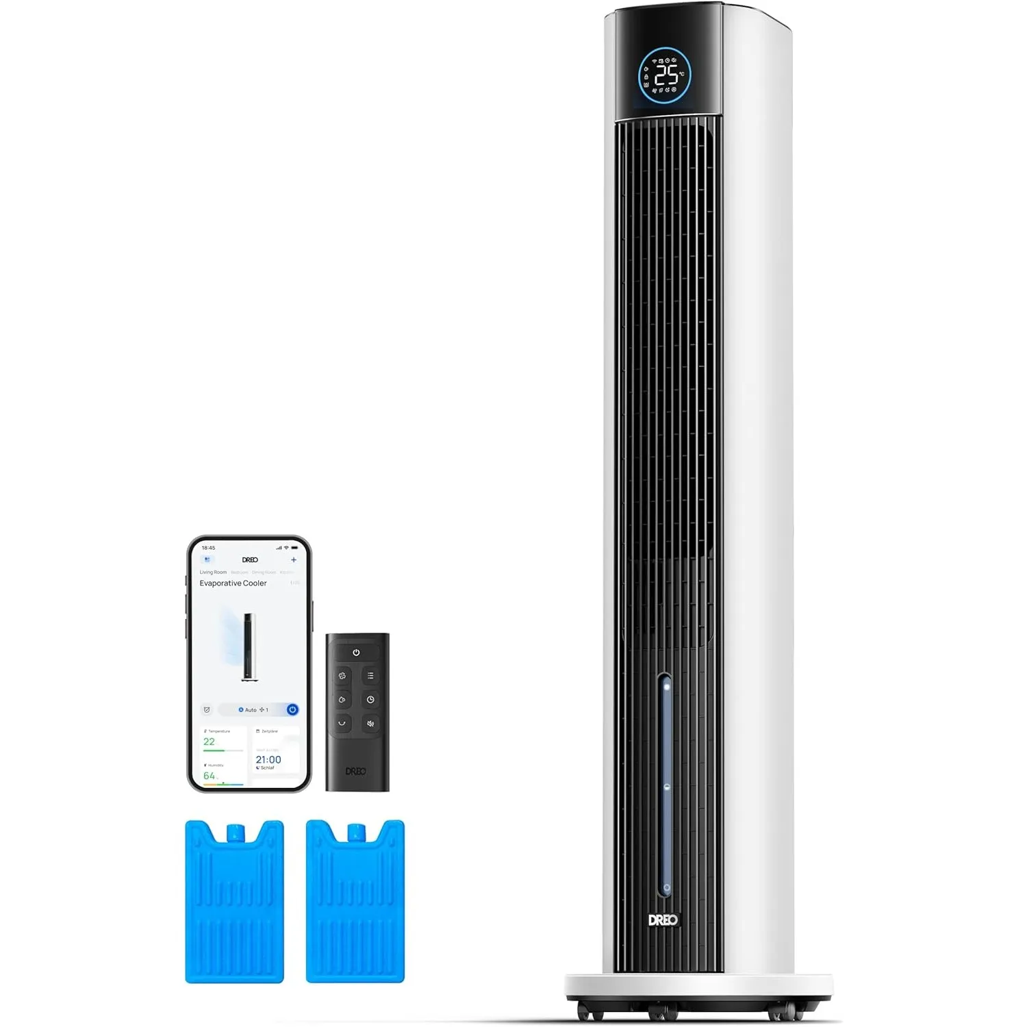 DREO Turmventilator mit Wasserkühlung, 110 cm Luftkühler mit Wasserkühlung Leise, 4-Geschwindigkeiten-4-Modi Verdunstun…