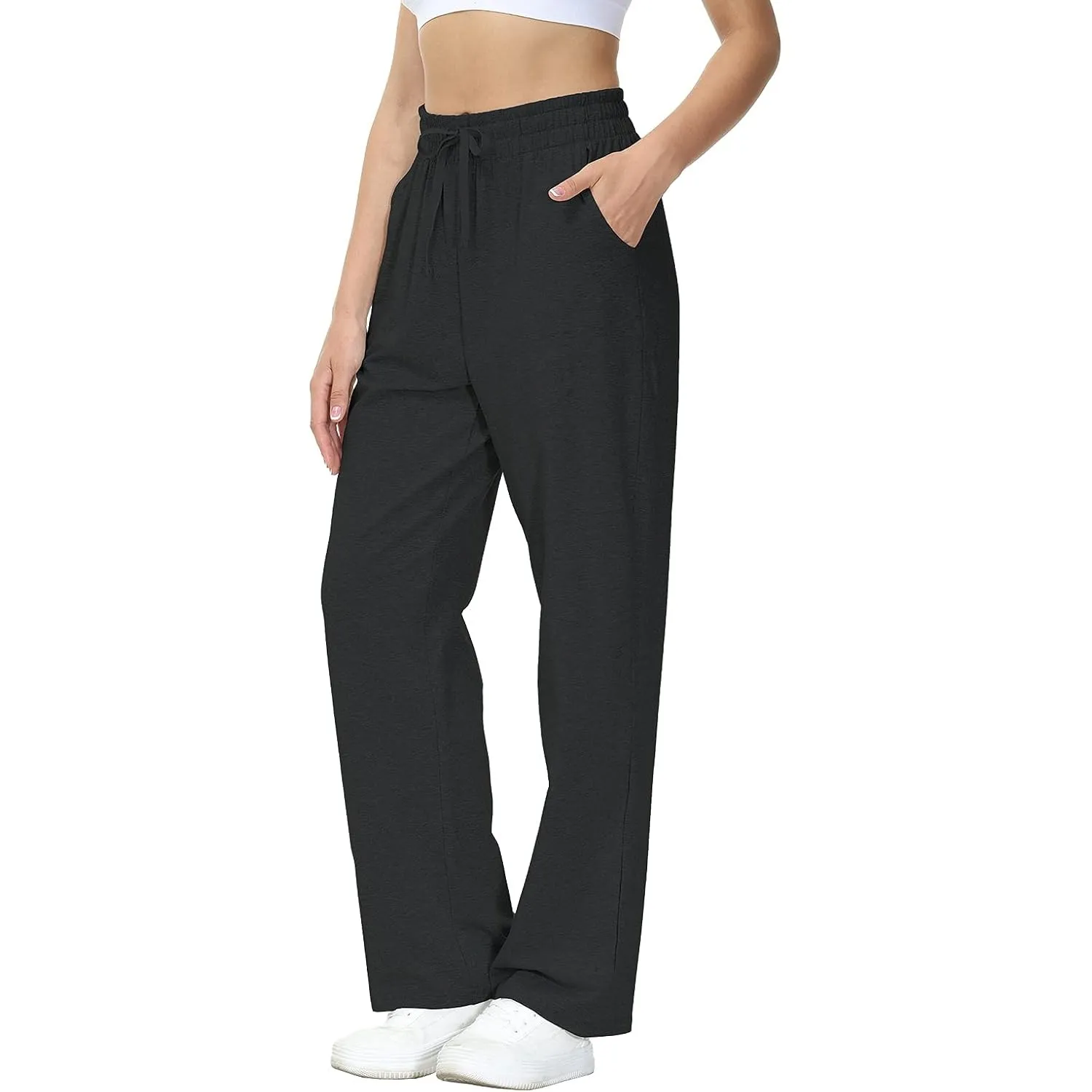HMIYA Jogginghose Damen Baumwolle Freizeithose Weites Bein Hose mit Taschen