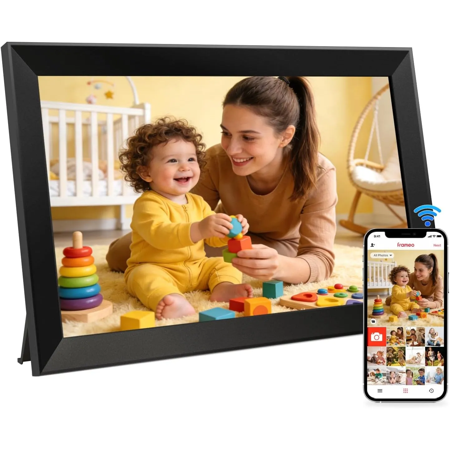 Frameo Digitaler Bilderrahmen WLAN 10,1 Zoll, 1280x800 HD IPS Touchscreen, | 32GB Foto Rahmen, Automatische Drehung, Wa…