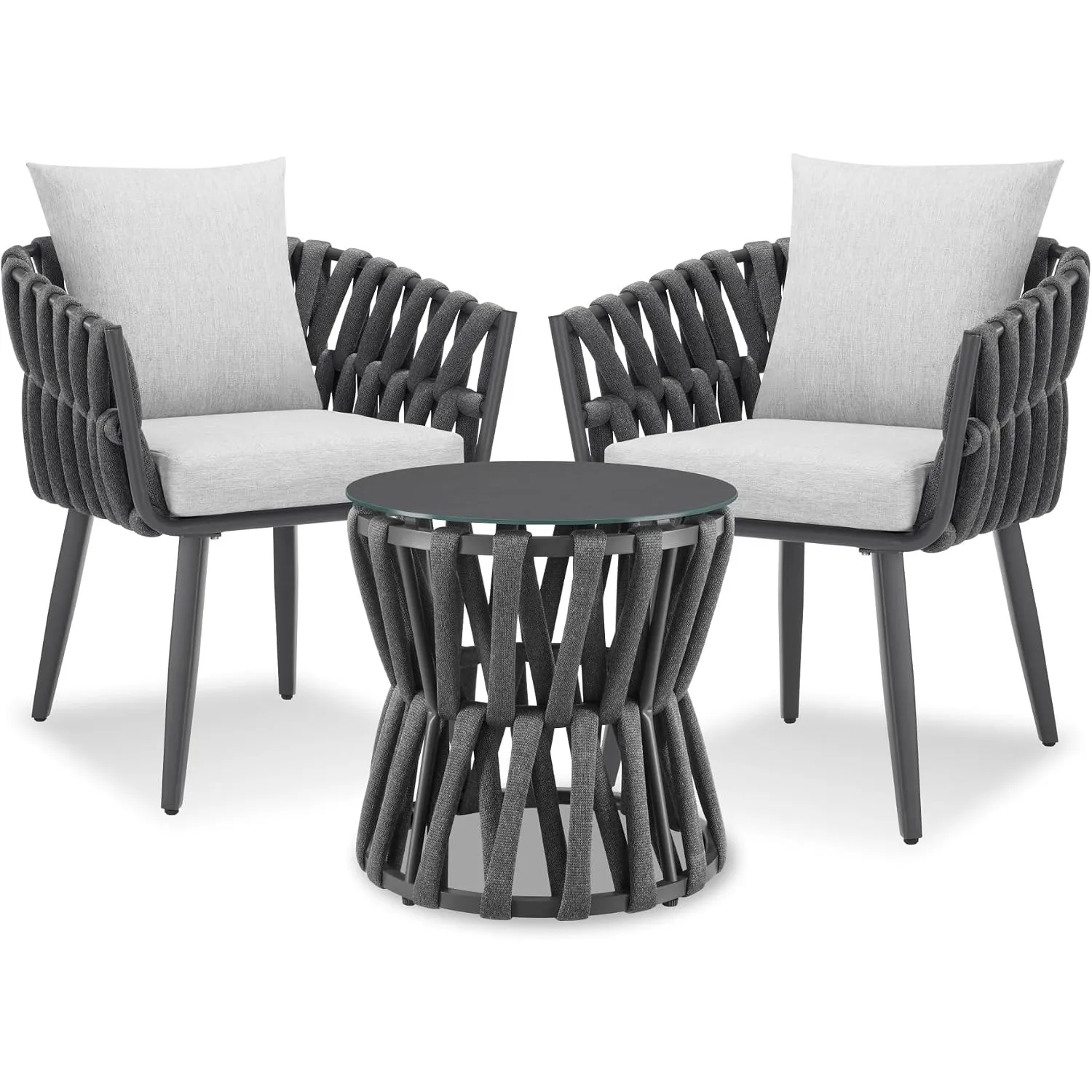 tectake® Gartenmöbel-Set Lugano Rope-Design, Aluminiumgestell, Tisch 2 Stühle, Dicke Sitzpolster, Gartenlounge, Loungem…