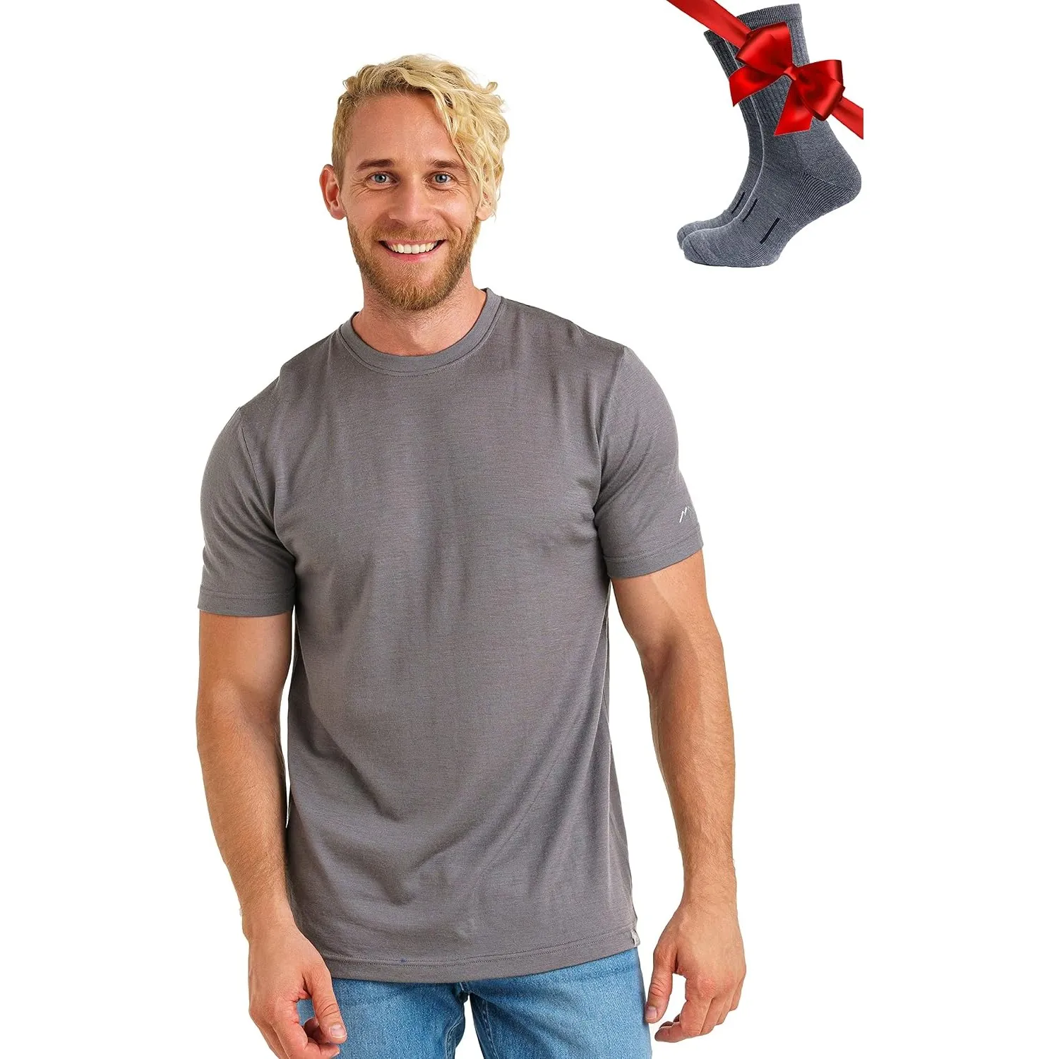 Merino.tech 100% Merino Shirt Herren Kurzarm Wandern + Wanderwollsocken | Atmungsaktive, Kratzfrei, Schnelltrocknend Me…