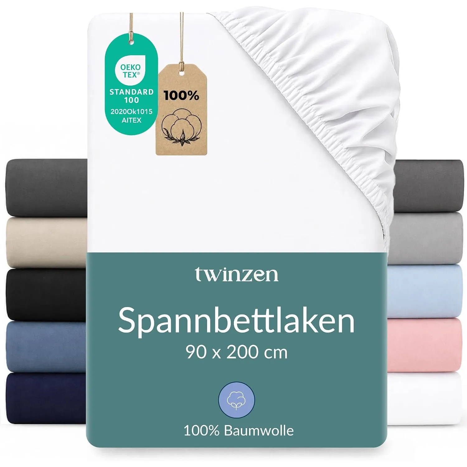 Twinzen Spannbettlaken Baumwoll-Jersey 90x200 Weiß Steghöhe 30 cm | Weich & hautfreundlich · Atmungsaktiv · Rundumgummi…